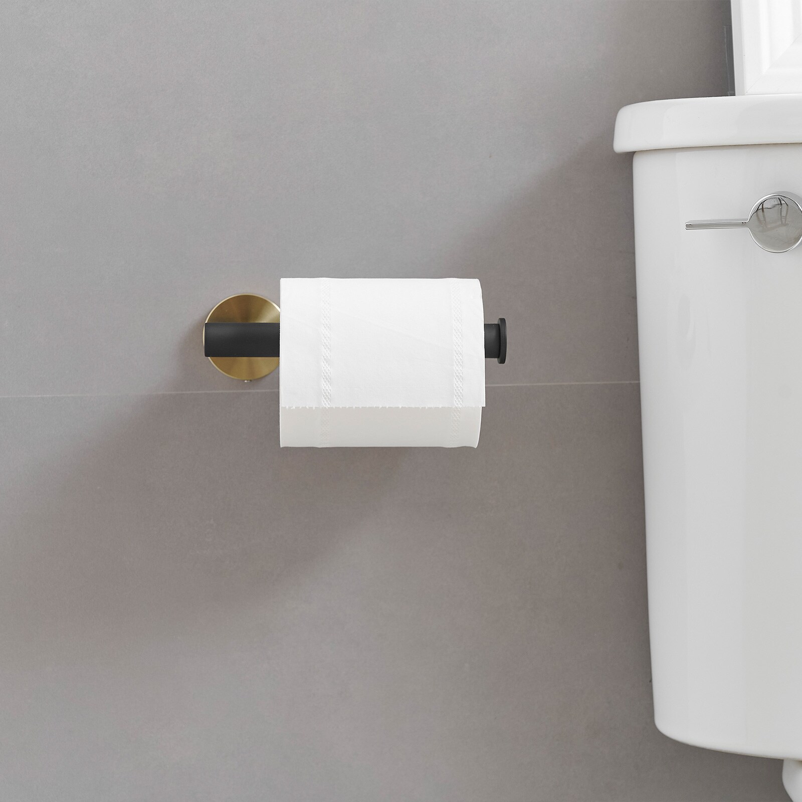 Juego de Accesorios de Baño Decorativos Negro y Dorado de 3 Piezas - Barra de Toallas, Porta Papel Higiénico y Gancho para Batas Incluidos A-91062-GBK-3