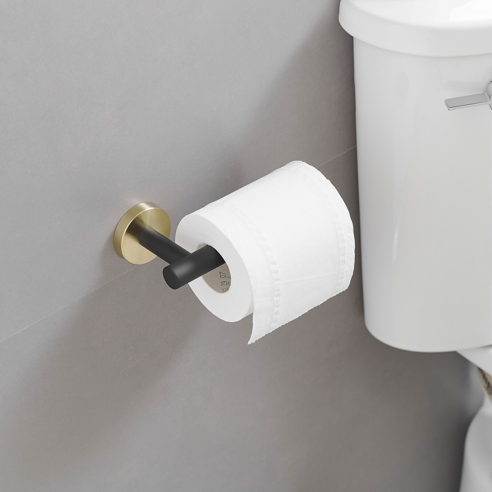 Juego de Accesorios de Baño Decorativos Negro y Dorado de 3 Piezas - Barra de Toallas, Porta Papel Higiénico y Gancho para Batas Incluidos A-91062-GBK-3