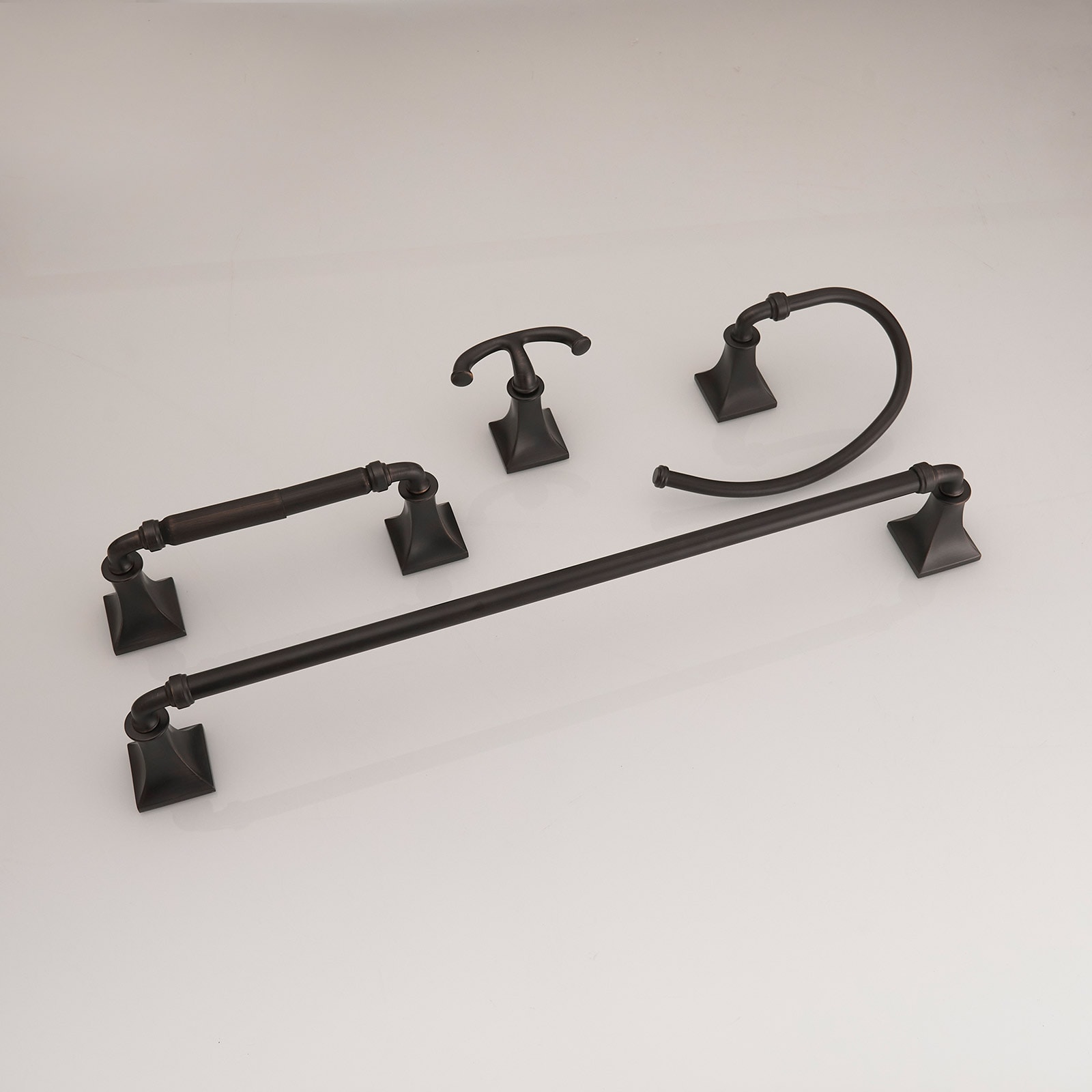 Juego de Accesorios para Baño en Bronce Frotado con Aceite de 4 Piezas - Barra de Toallas, Porta Papel Higiénico, Gancho para Batas incluido A-91068-ORB