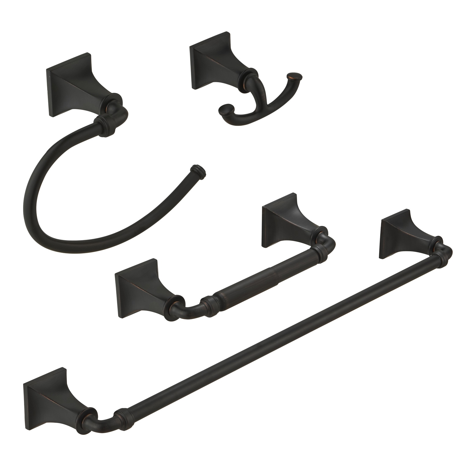 Juego de Accesorios para Baño en Bronce Frotado con Aceite de 4 Piezas - Barra de Toallas, Porta Papel Higiénico, Gancho para Batas incluido A-91068-ORB