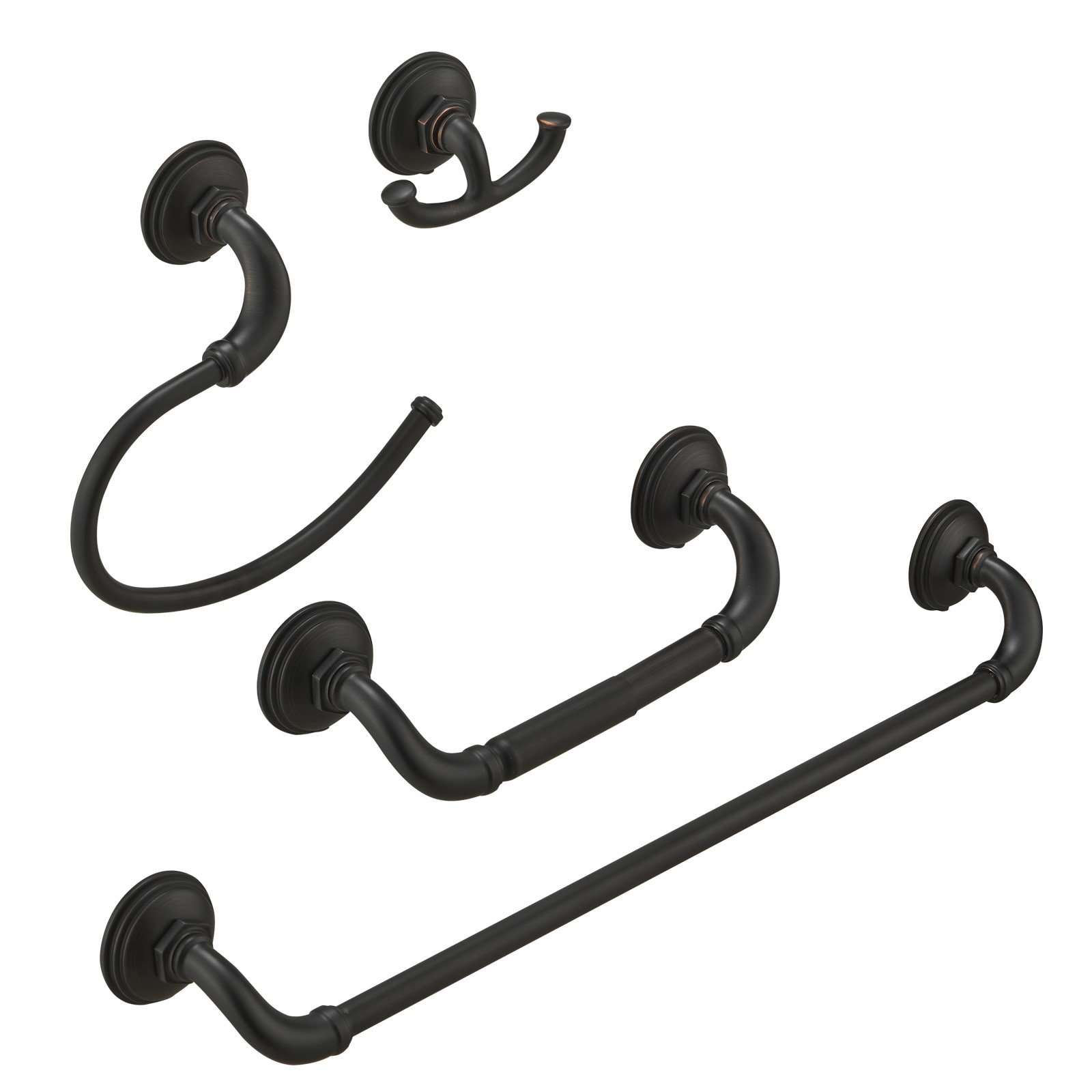 Juego de accesorios decorativos para baño en bronce frotado con aceite de 4 piezas: barra de toalla, porta papel higiénico, gancho para batas incluido A-91067-ORB