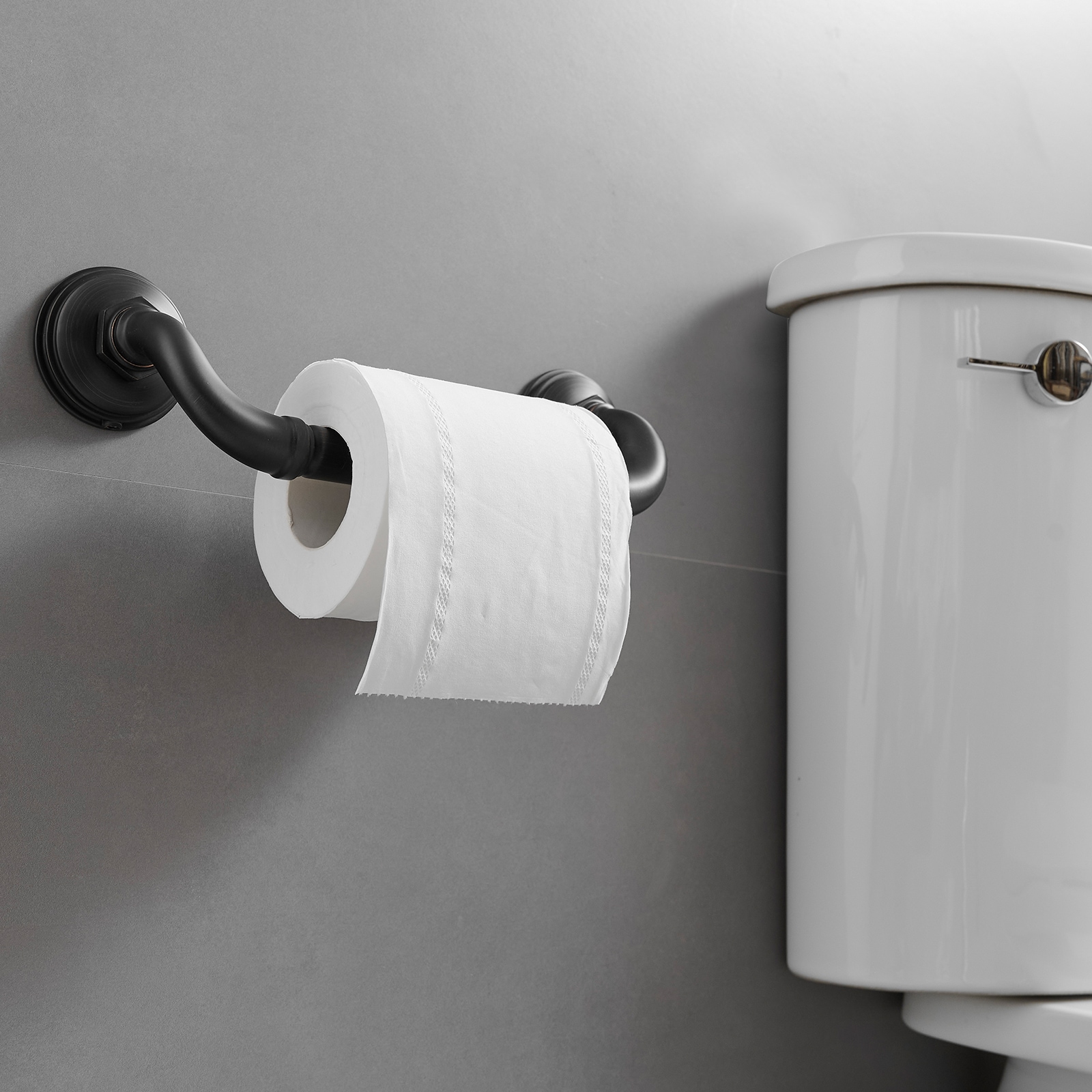 Juego de accesorios decorativos para baño en bronce frotado con aceite de 4 piezas: barra de toalla, porta papel higiénico, gancho para batas incluido A-91067-ORB