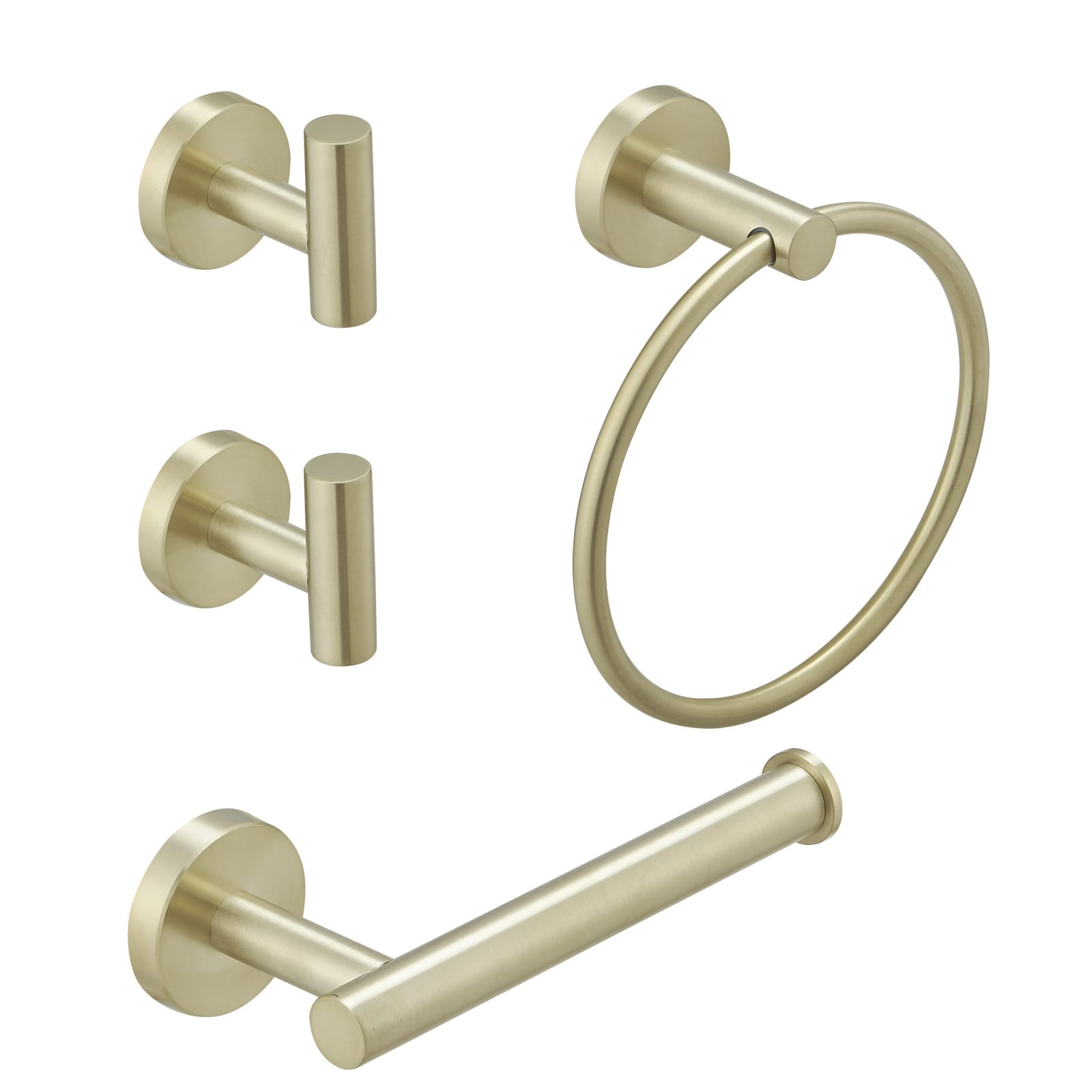 Juego de Accesorios de Baño Decorativos en Color Oro Cepillado de 4 Piezas - Incluye Porta Papel Higiénico, Argolla para Toalla y Gancho para Batas