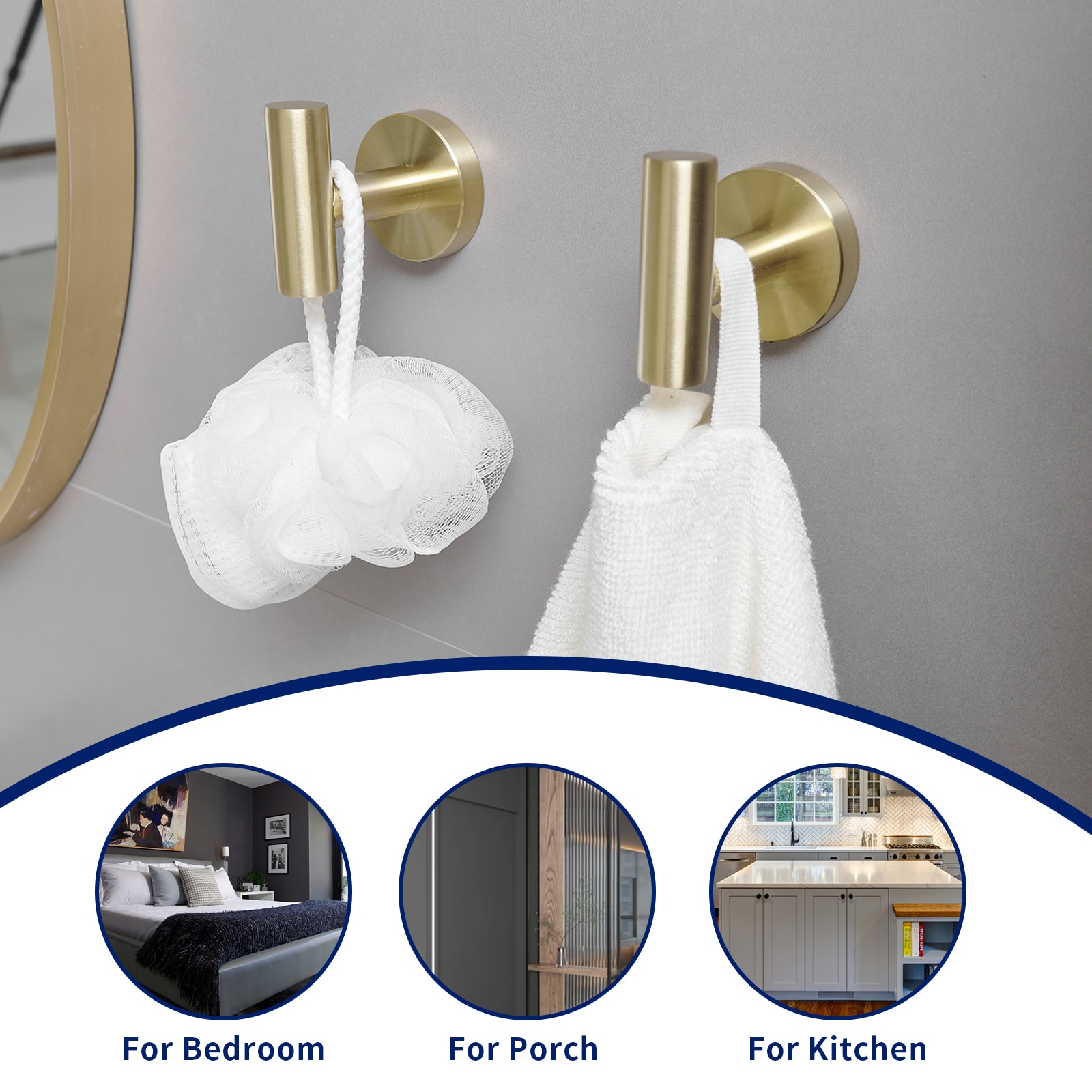 Juego de Accesorios de Baño Decorativos en Color Oro Cepillado de 4 Piezas - Incluye Porta Papel Higiénico, Argolla para Toalla y Gancho para Batas