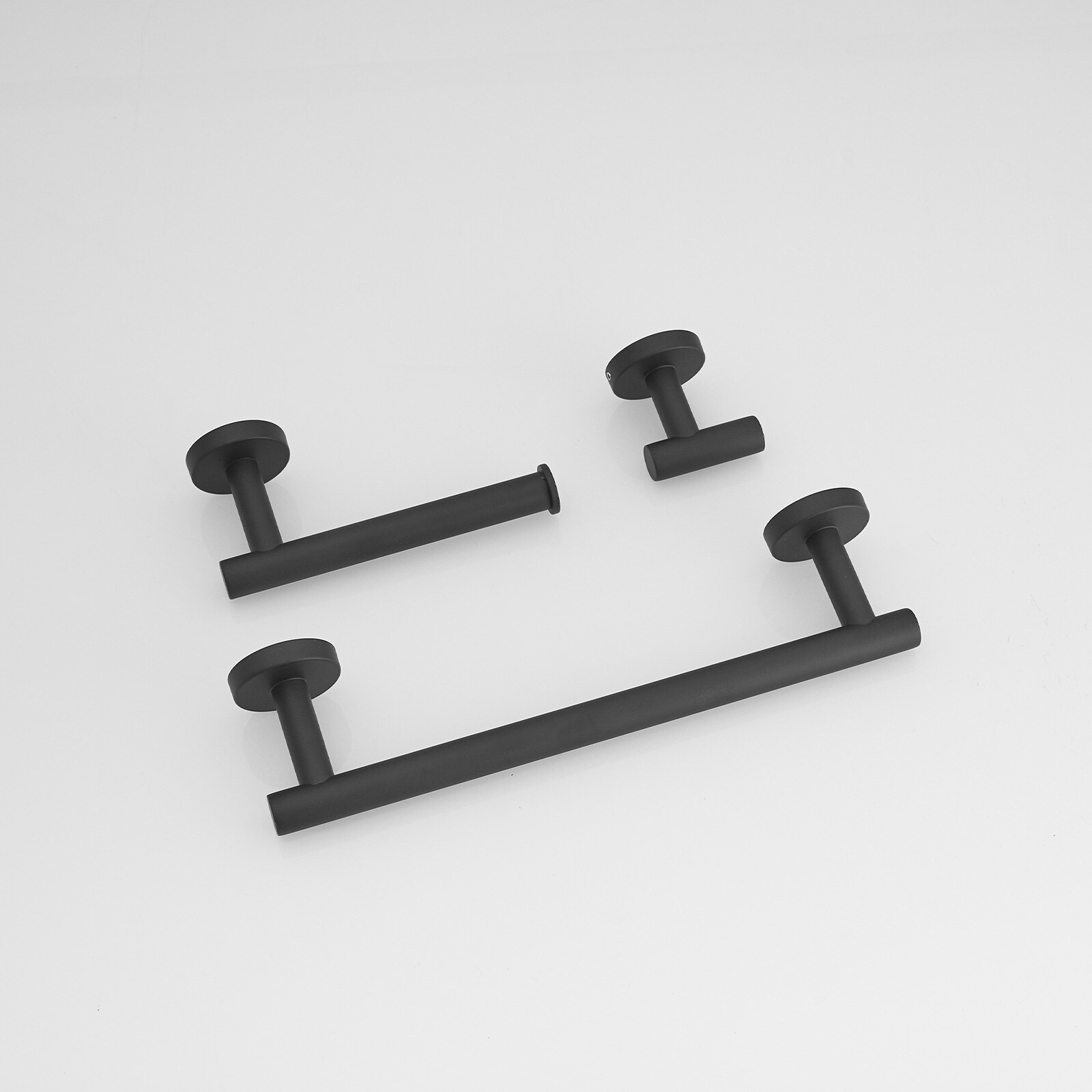 Juego de accesorios de baño en color negro mate de 3 piezas: Barra de toalla, porta papel higiénico y gancho para batas incluidos A-91062-B-3