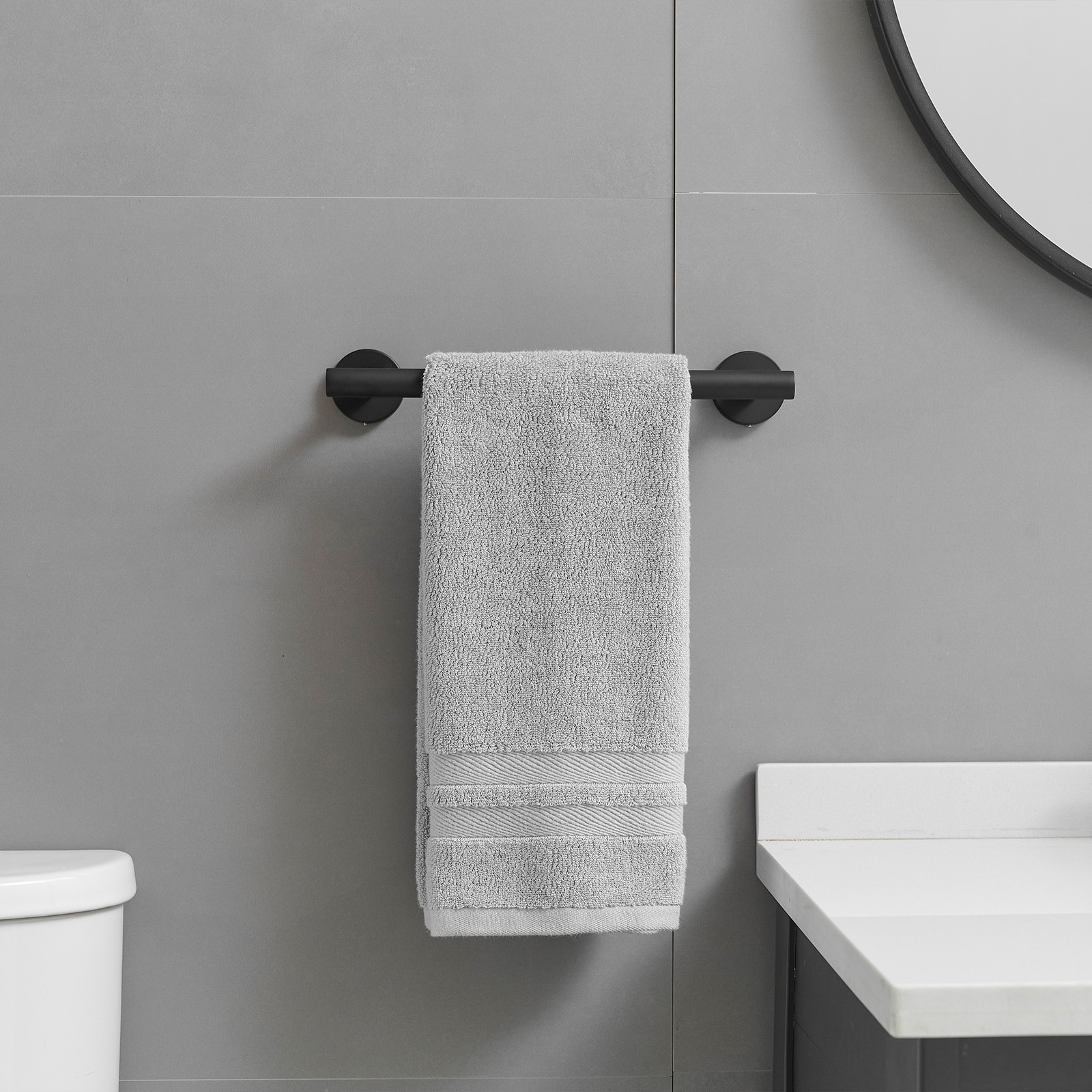 Juego de accesorios de baño en color negro mate de 3 piezas: Barra de toalla, porta papel higiénico y gancho para batas incluidos A-91062-B-3