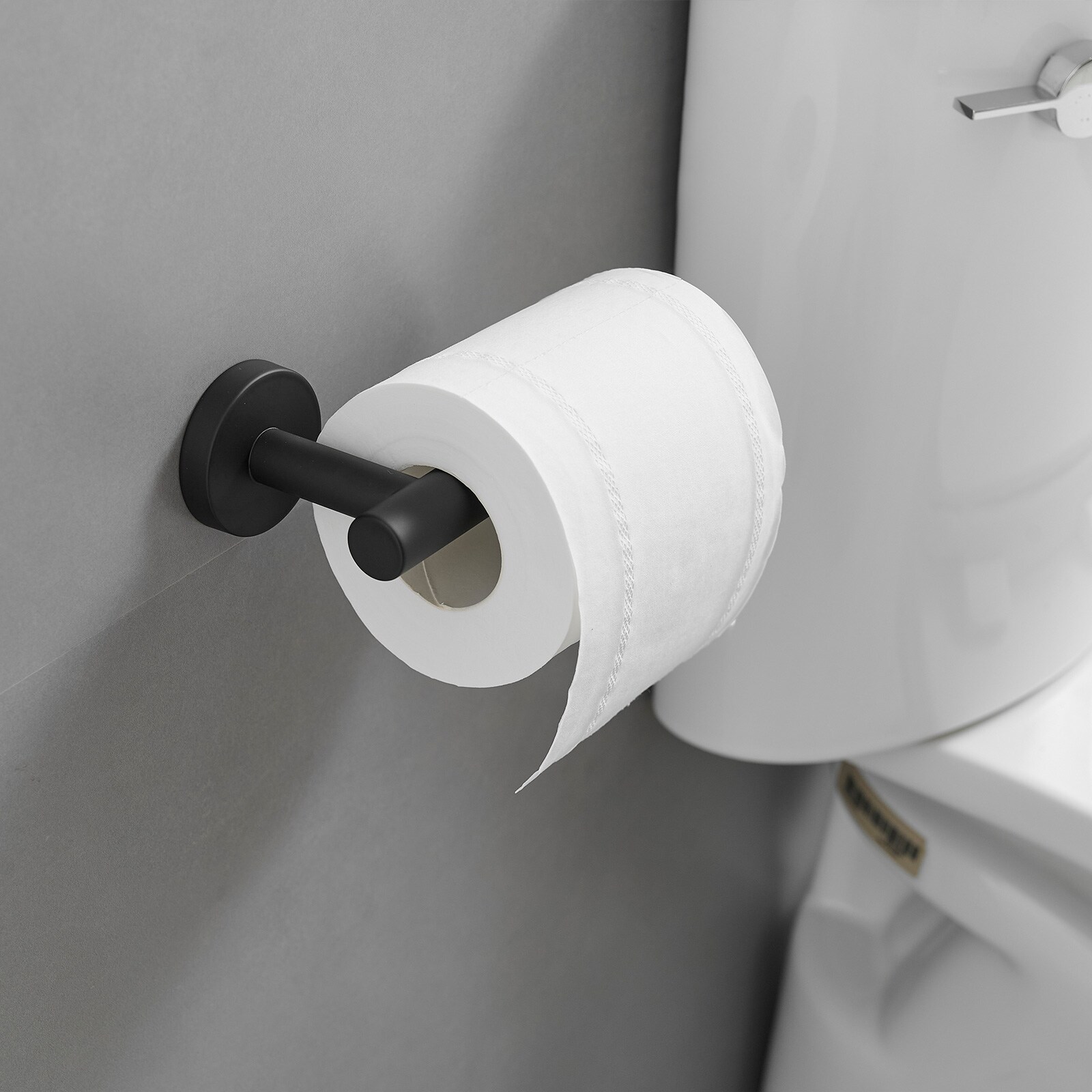 Juego de accesorios de baño en color negro mate de 3 piezas: Barra de toalla, porta papel higiénico y gancho para batas incluidos A-91062-B-3