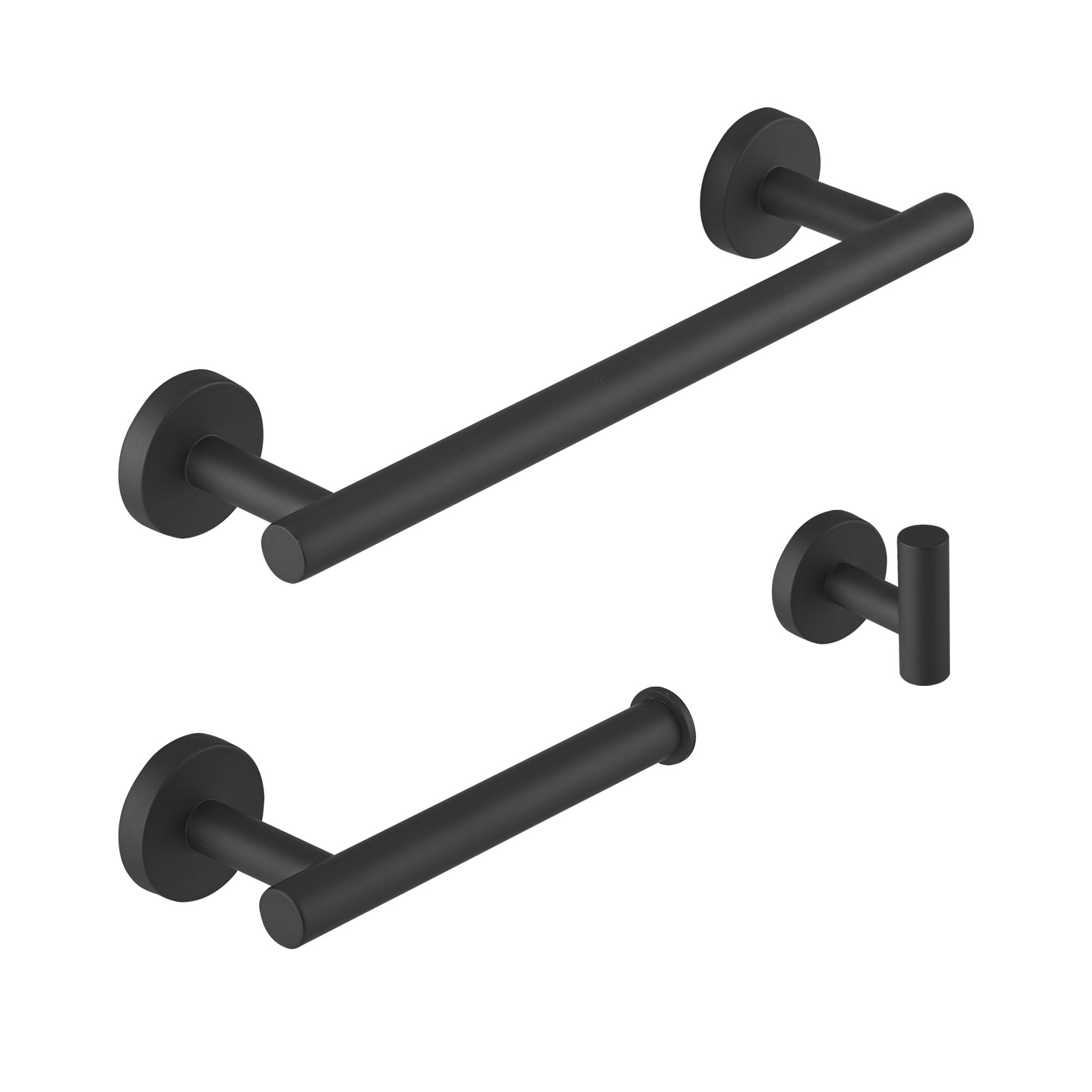 Juego de accesorios de baño en color negro mate de 3 piezas: Barra de toalla, porta papel higiénico y gancho para batas incluidos A-91062-B-3