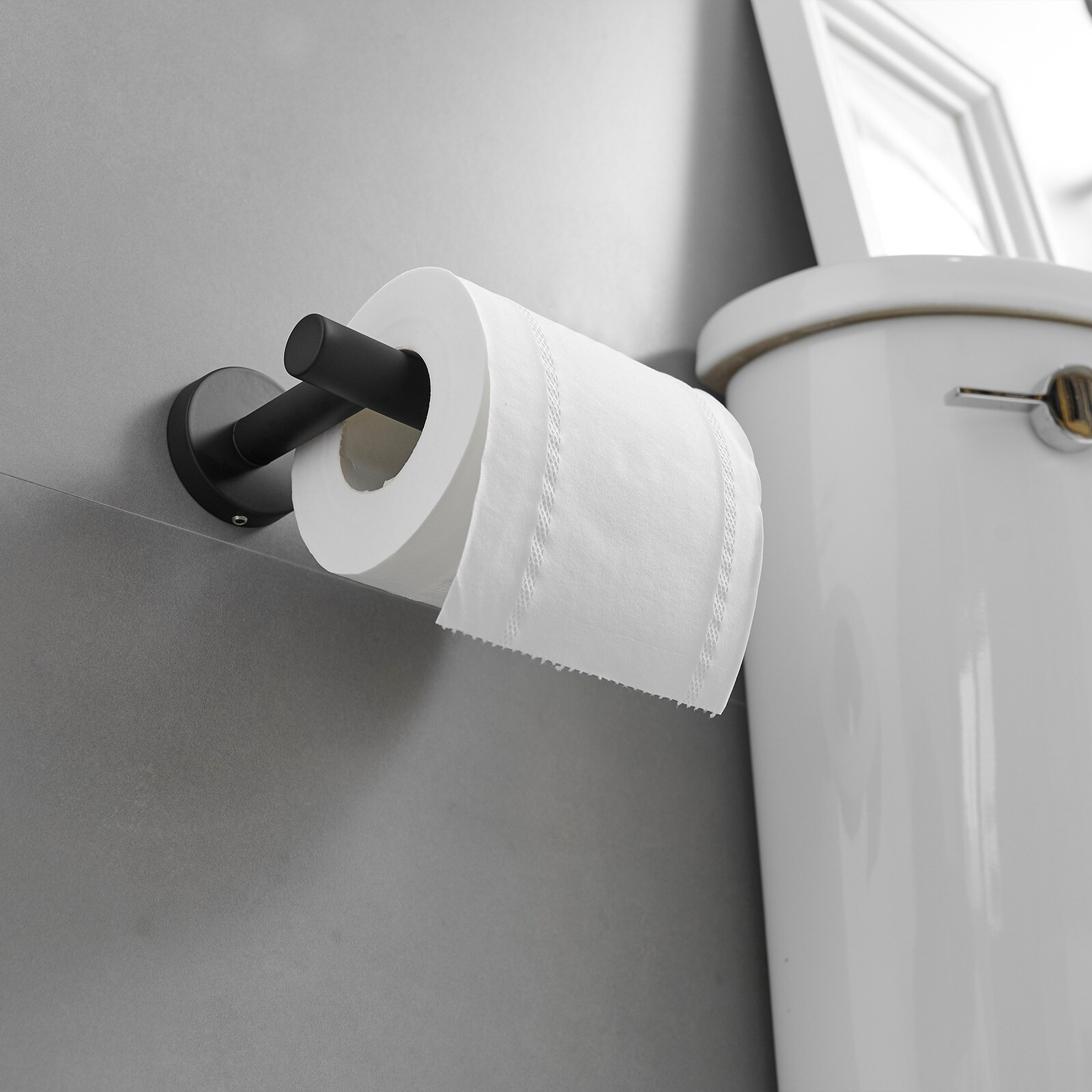 Juego de accesorios de baño en color negro mate de 3 piezas: Barra de toalla, porta papel higiénico y gancho para batas incluidos A-91062-B-3