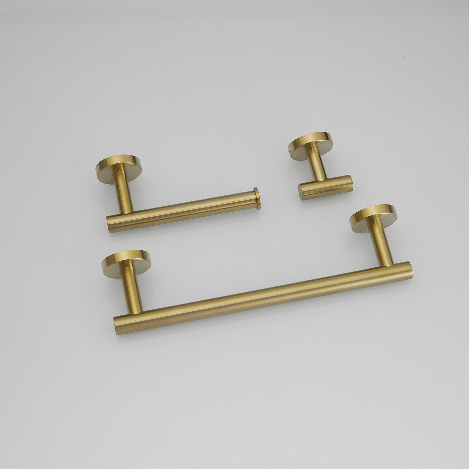 Juego de accesorios de baño decorativos en acabado dorado cepillado de 3 piezas: Barra de toalla, portarrollos de papel higiénico y gancho para bata incluidos A-91062-BG-3