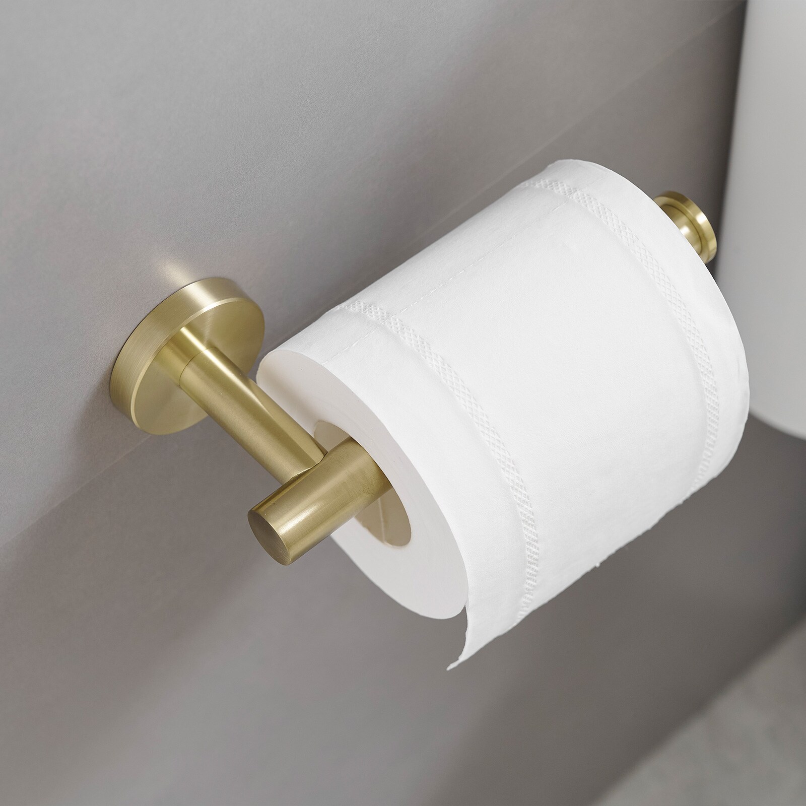 Juego de accesorios de baño decorativos en acabado dorado cepillado de 3 piezas: Barra de toalla, portarrollos de papel higiénico y gancho para bata incluidos A-91062-BG-3