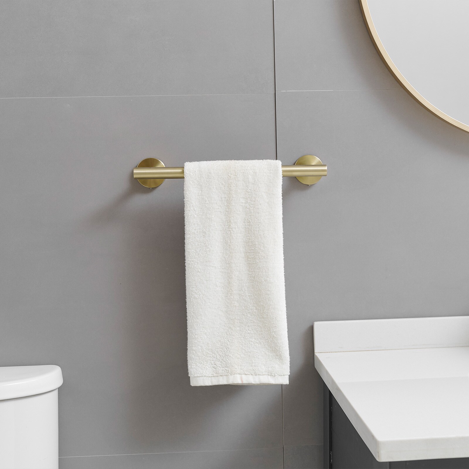 Juego de accesorios de baño decorativos en acabado dorado cepillado de 3 piezas: Barra de toalla, portarrollos de papel higiénico y gancho para bata incluidos A-91062-BG-3