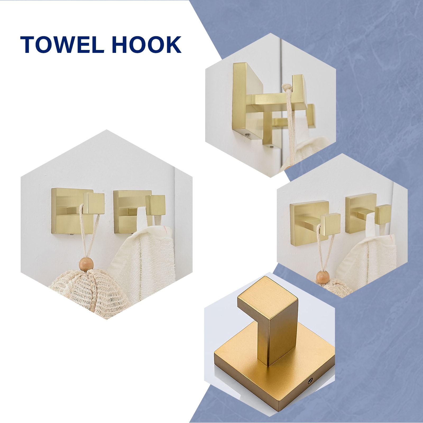Juego de accesorios de baño decorativos en dorado cepillado de 4 piezas: Barra de toalla, portarrollos de baño y gancho para batas incluidos A-91012-4-BG