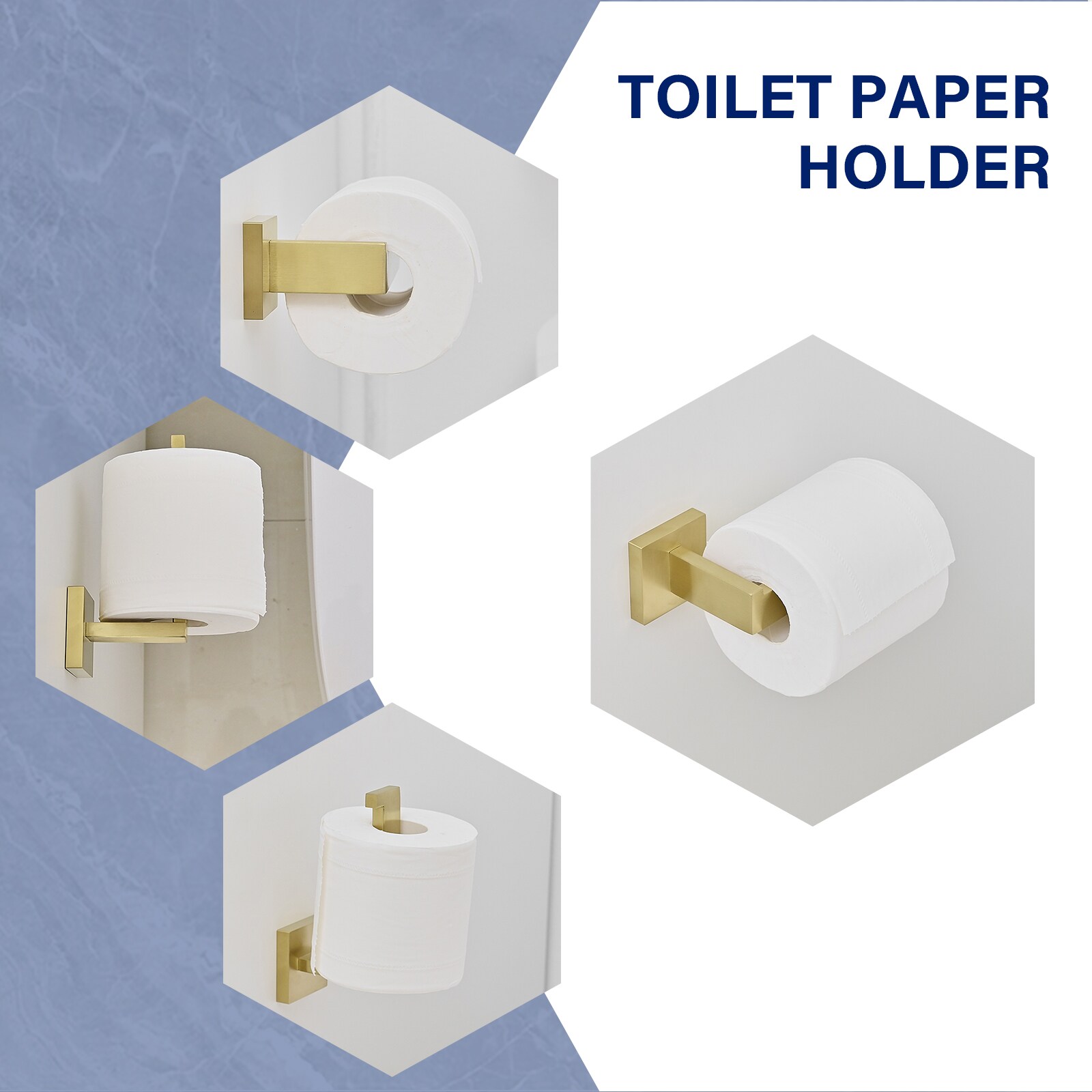 Juego de accesorios de baño decorativos en dorado cepillado de 4 piezas: Barra de toalla, portarrollos de baño y gancho para batas incluidos A-91012-4-BG
