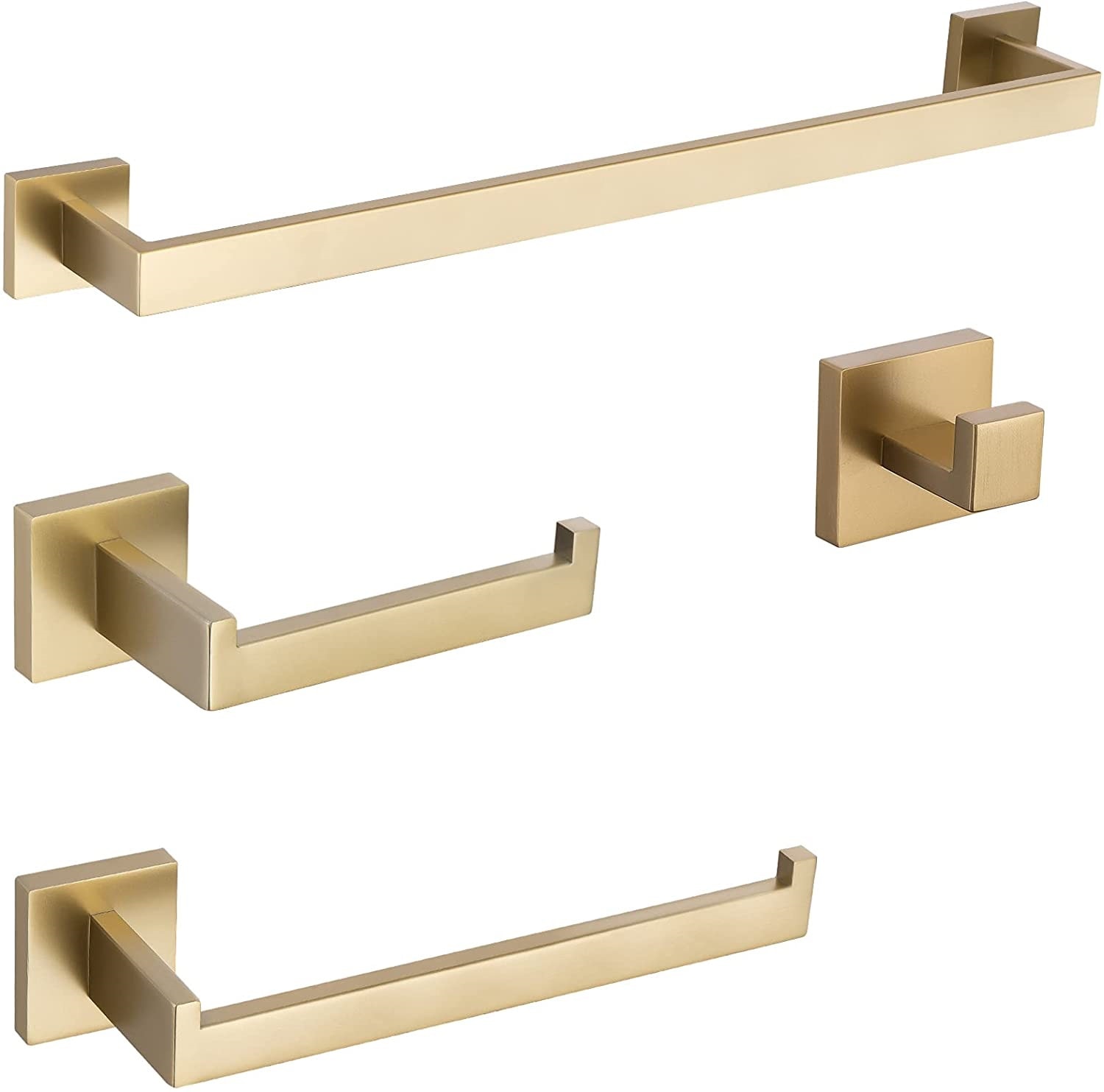 Juego de accesorios de baño decorativos en dorado cepillado de 4 piezas: Barra de toalla, portarrollos de baño y gancho para batas incluidos A-91012-4-BG