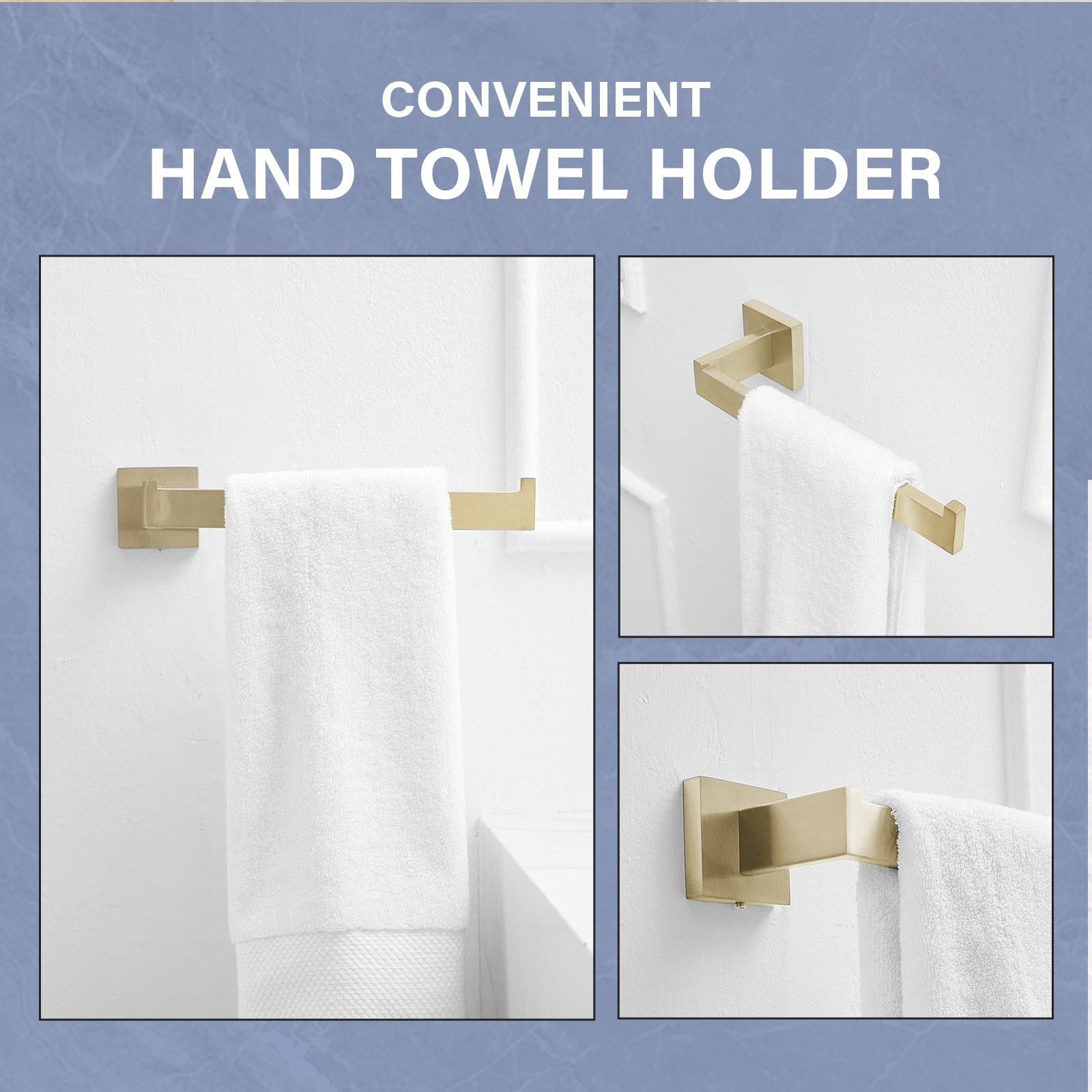 Juego de accesorios de baño decorativos en dorado cepillado de 4 piezas: Barra de toalla, portarrollos de baño y gancho para batas incluidos A-91012-4-BG