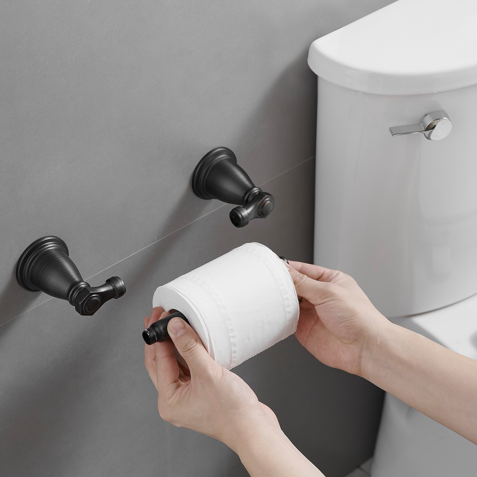 Juego de 4 piezas de Accesorios Decorativos para Baño en Bronce Frotado con Aceite - Barra de Toalla, Porta Papel Higiénico, Gancho para Batas incluidos A-91066-ORB