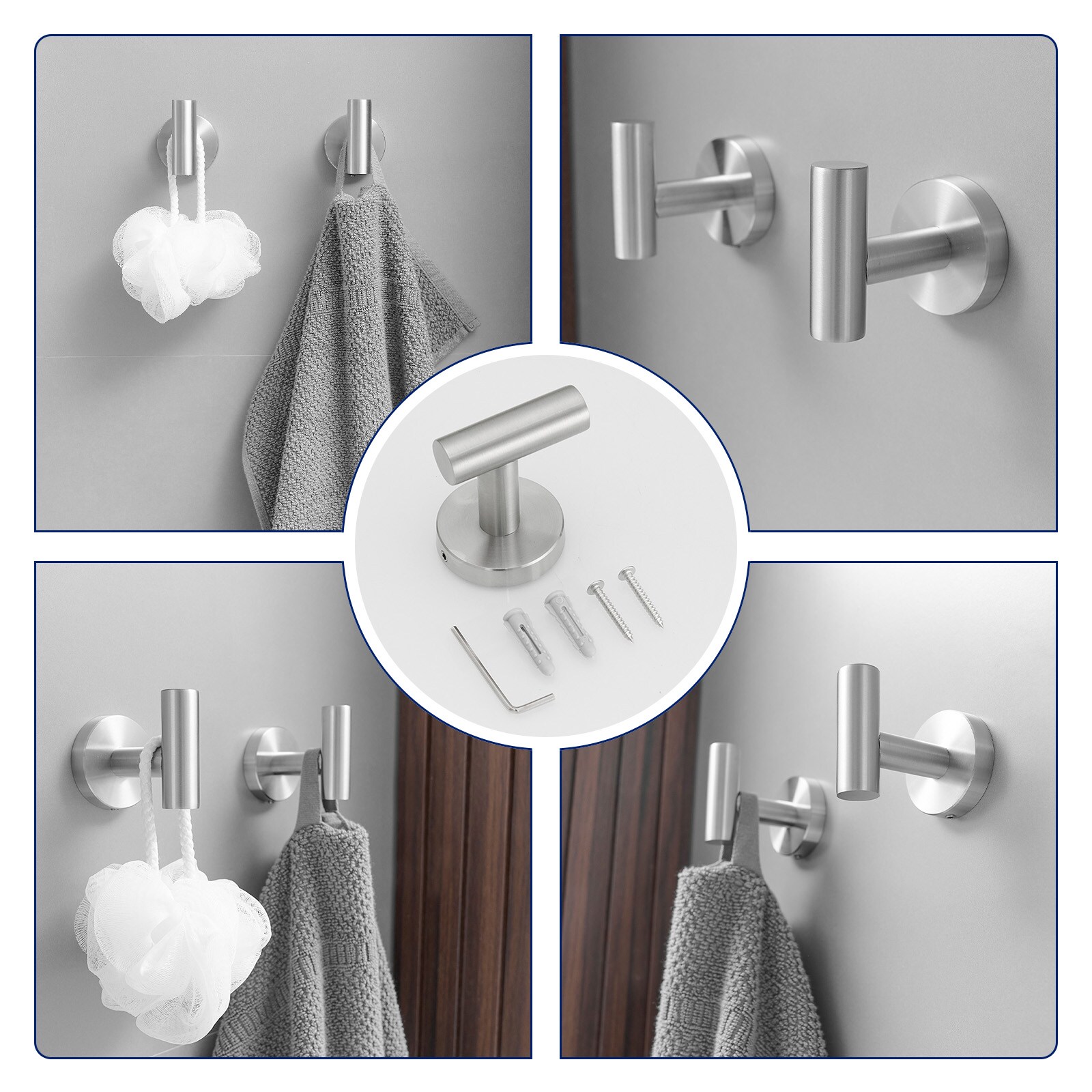 Juego de accesorios decorativos para baño de níquel cepillado de 4 piezas, incluye barra de toallas, porta papel higiénico y gancho para bata A-91062-N-4