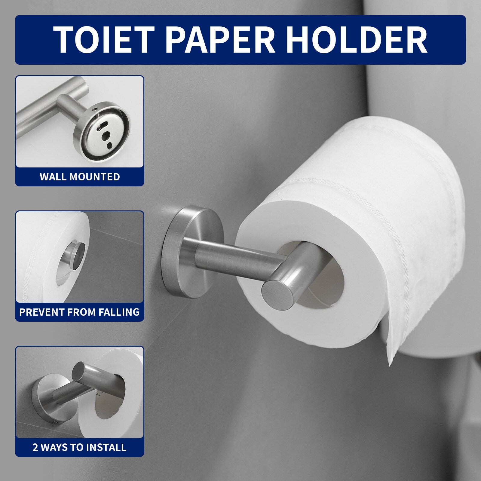 Juego de accesorios decorativos para baño de níquel cepillado de 4 piezas, incluye barra de toallas, porta papel higiénico y gancho para bata A-91062-N-4