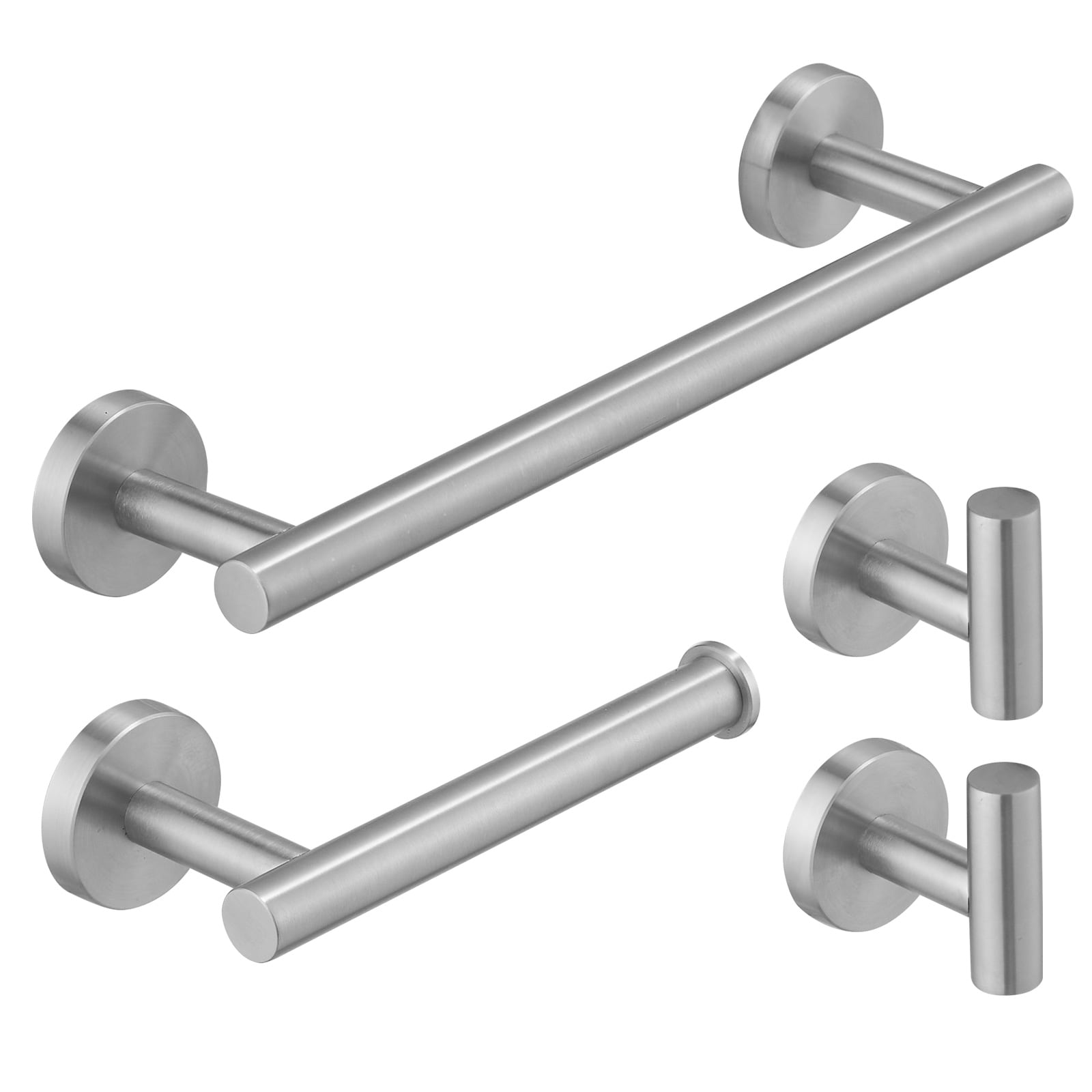 Juego de accesorios decorativos para baño de níquel cepillado de 4 piezas, incluye barra de toallas, porta papel higiénico y gancho para bata A-91062-N-4