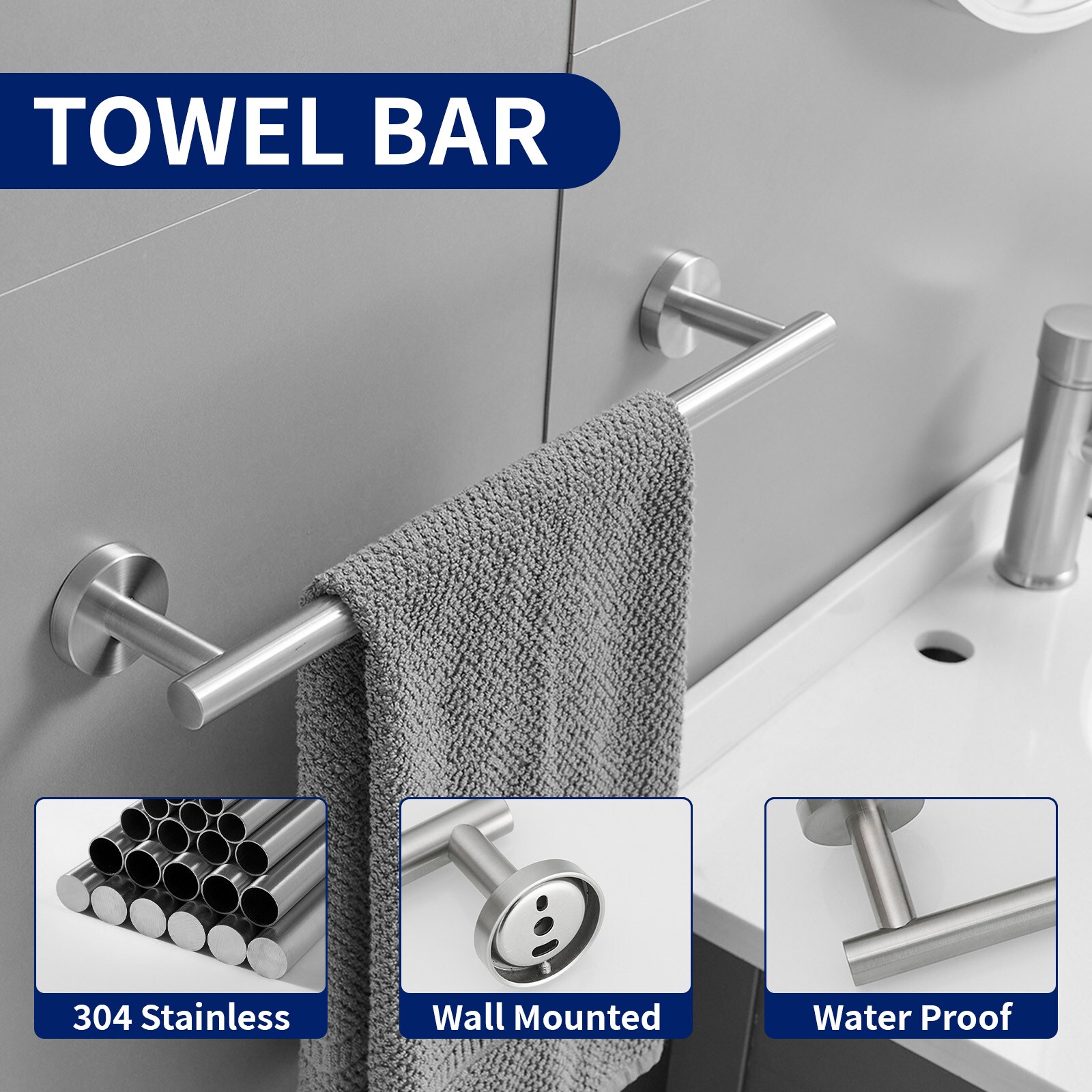 Juego de accesorios decorativos para baño de níquel cepillado de 4 piezas, incluye barra de toallas, porta papel higiénico y gancho para bata A-91062-N-4