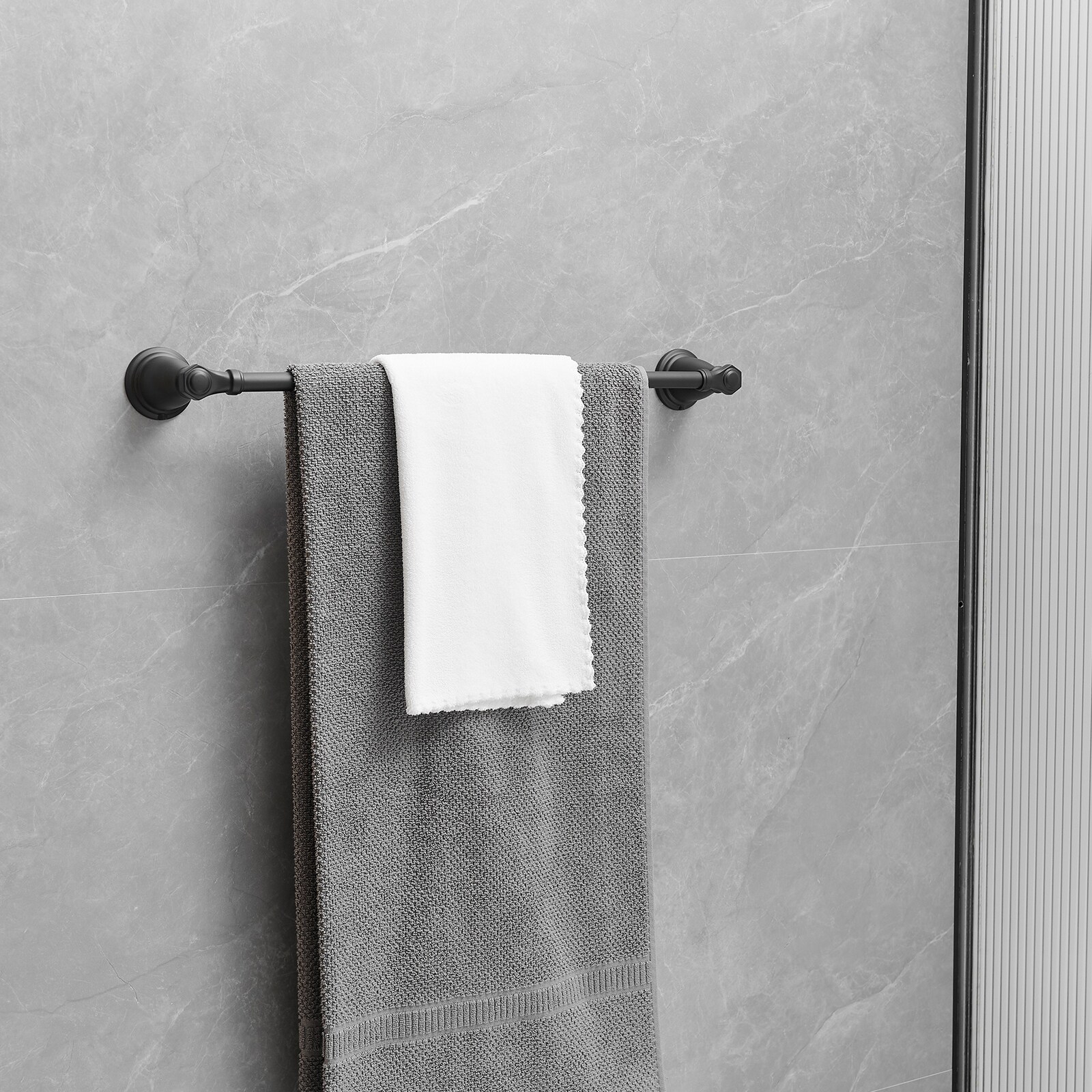 Juego de accesorios de baño decorativos en negro mate de 4 piezas: Barra de toallas, portarrollos, gancho de batas incluidos A-91066-B