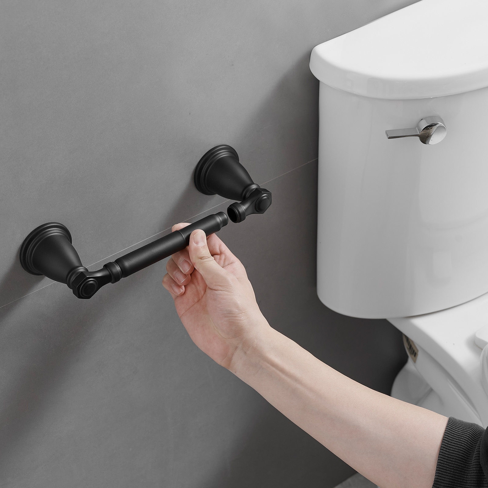 Juego de accesorios de baño decorativos en negro mate de 4 piezas: Barra de toallas, portarrollos, gancho de batas incluidos A-91066-B