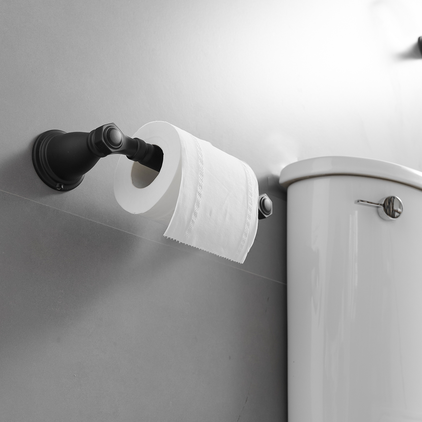 Juego de accesorios de baño decorativos en negro mate de 4 piezas: Barra de toallas, portarrollos, gancho de batas incluidos A-91066-B