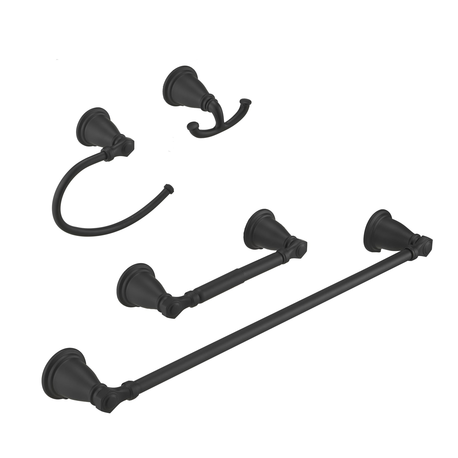 Juego de accesorios de baño decorativos en negro mate de 4 piezas: Barra de toallas, portarrollos, gancho de batas incluidos A-91066-B