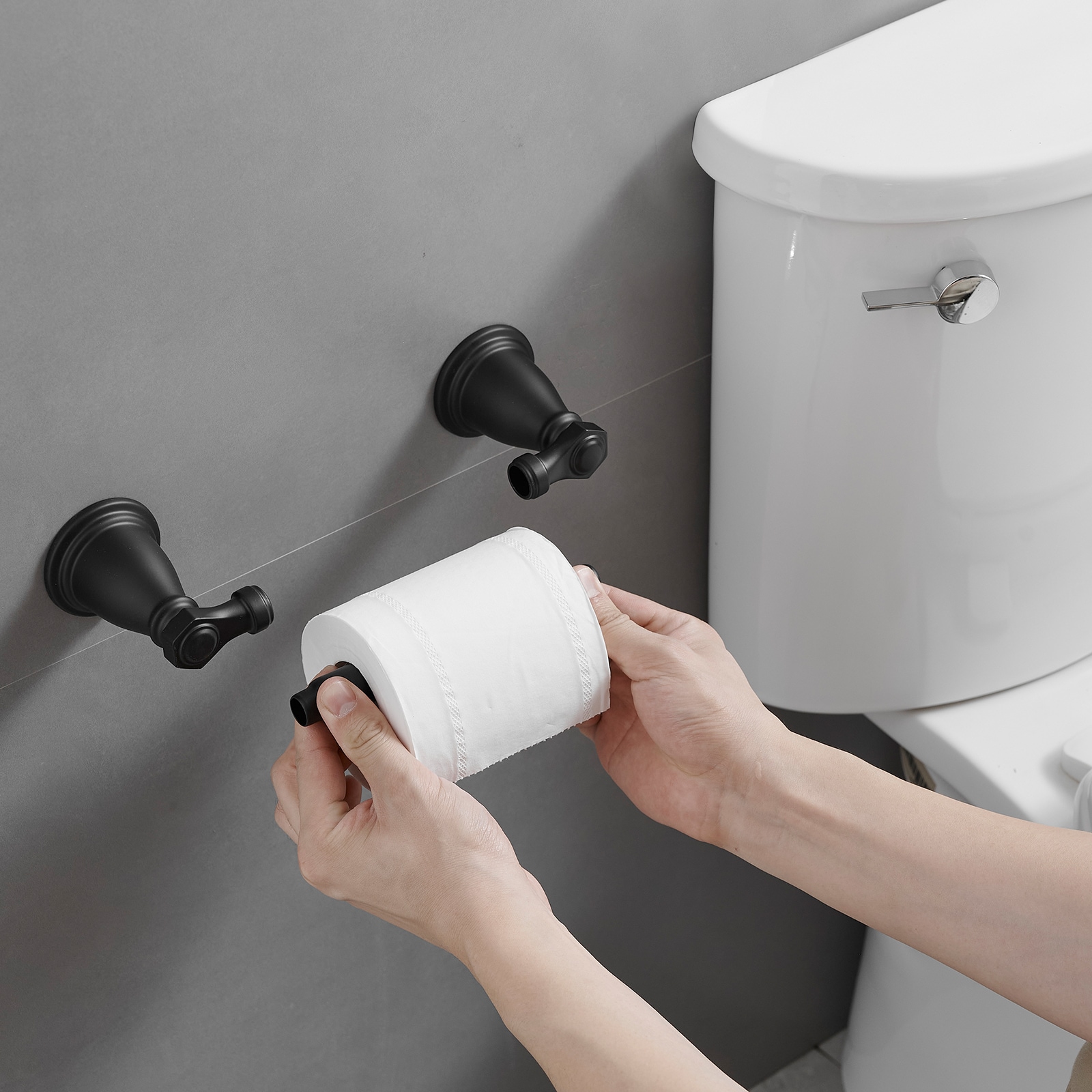Juego de accesorios de baño decorativos en negro mate de 4 piezas: Barra de toallas, portarrollos, gancho de batas incluidos A-91066-B