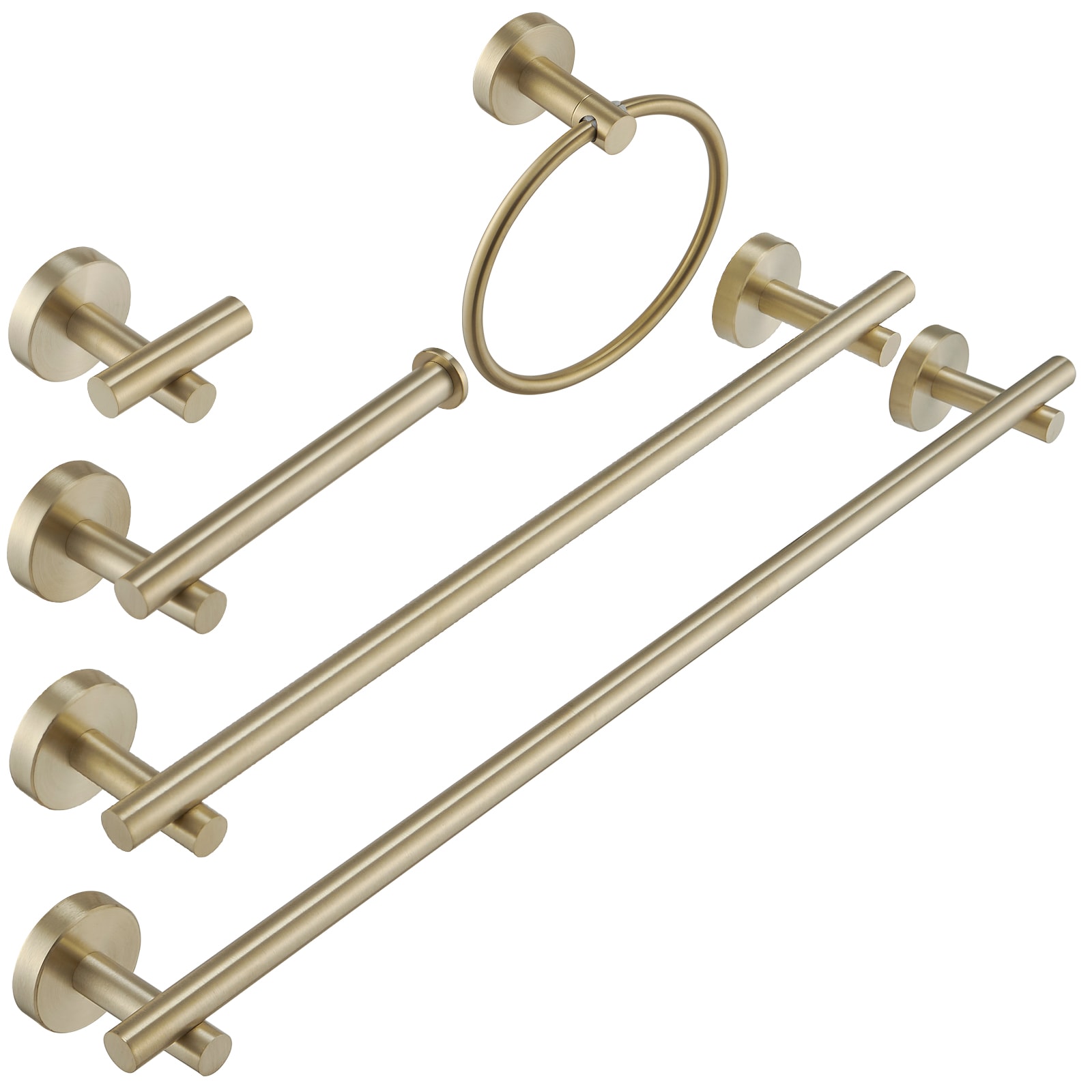 Juego de herrajes de baño decorativos en acabado dorado cepillado de 5 piezas: barra de toalla, porta papel higiénico, argolla de toalla y gancho de baño incluidos - A-91012-S-BG-NEW