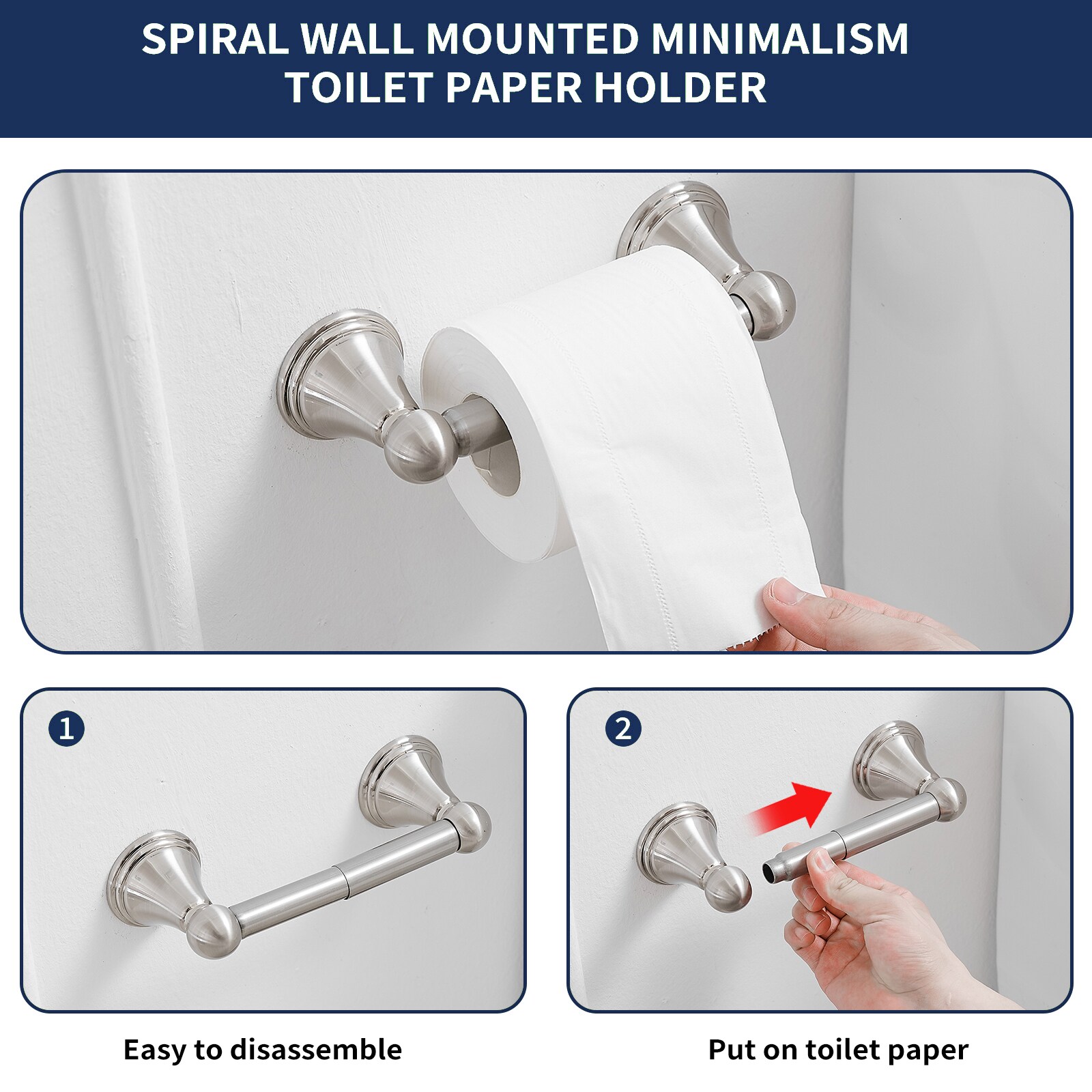 Juego de 5 piezas de herrajes decorativos para baño en níquel cepillado incluye barra de toallas, portarrollos de papel, anillo de toallas y gancho para batas TBS005-5-N.