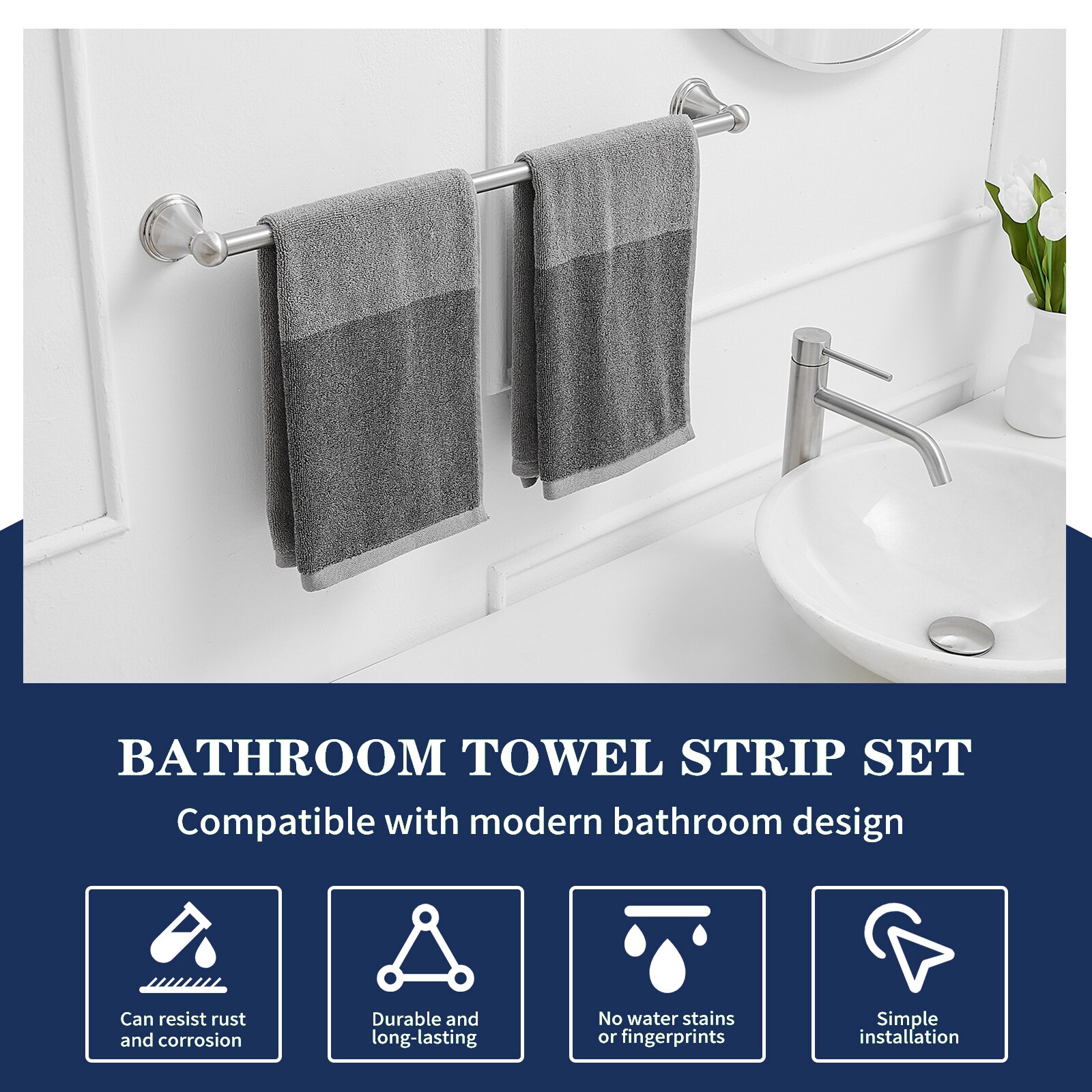 Juego de 5 piezas de herrajes decorativos para baño en níquel cepillado incluye barra de toallas, portarrollos de papel, anillo de toallas y gancho para batas TBS005-5-N.