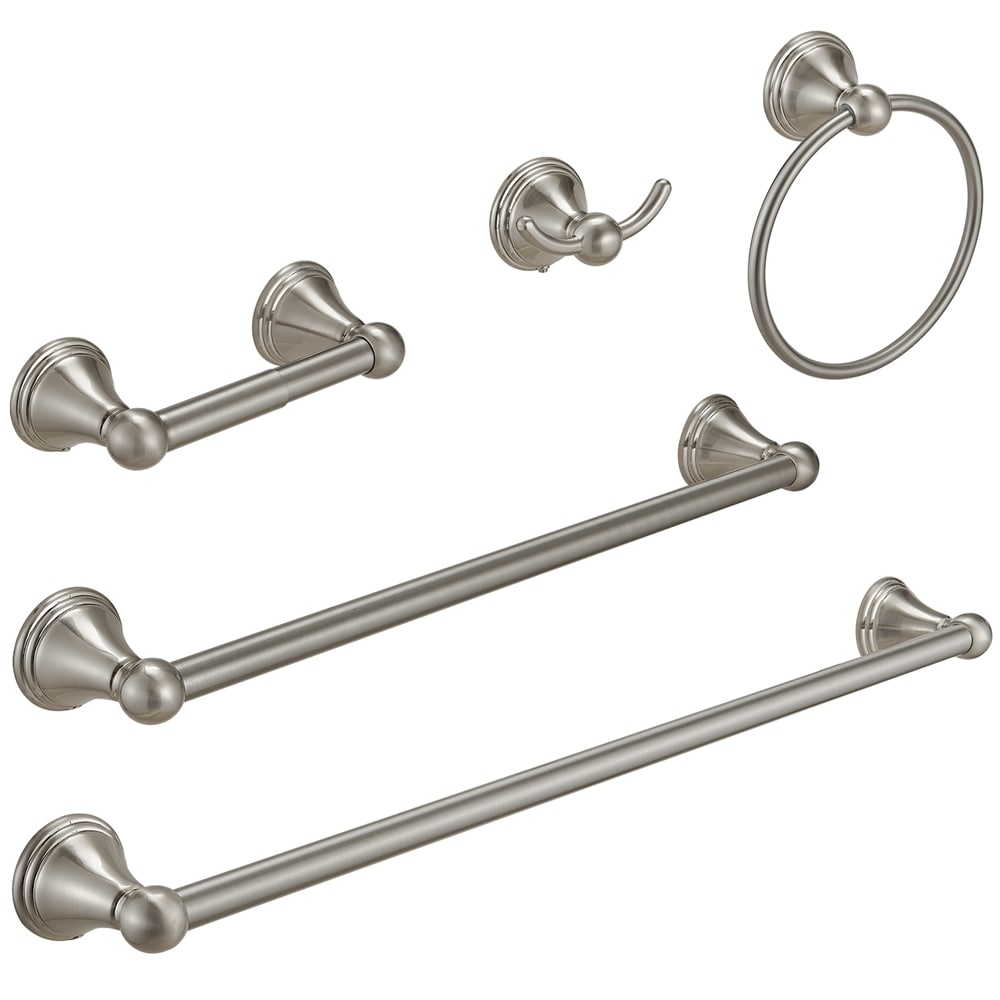 Juego de 5 piezas de herrajes decorativos para baño en níquel cepillado incluye barra de toallas, portarrollos de papel, anillo de toallas y gancho para batas TBS005-5-N.