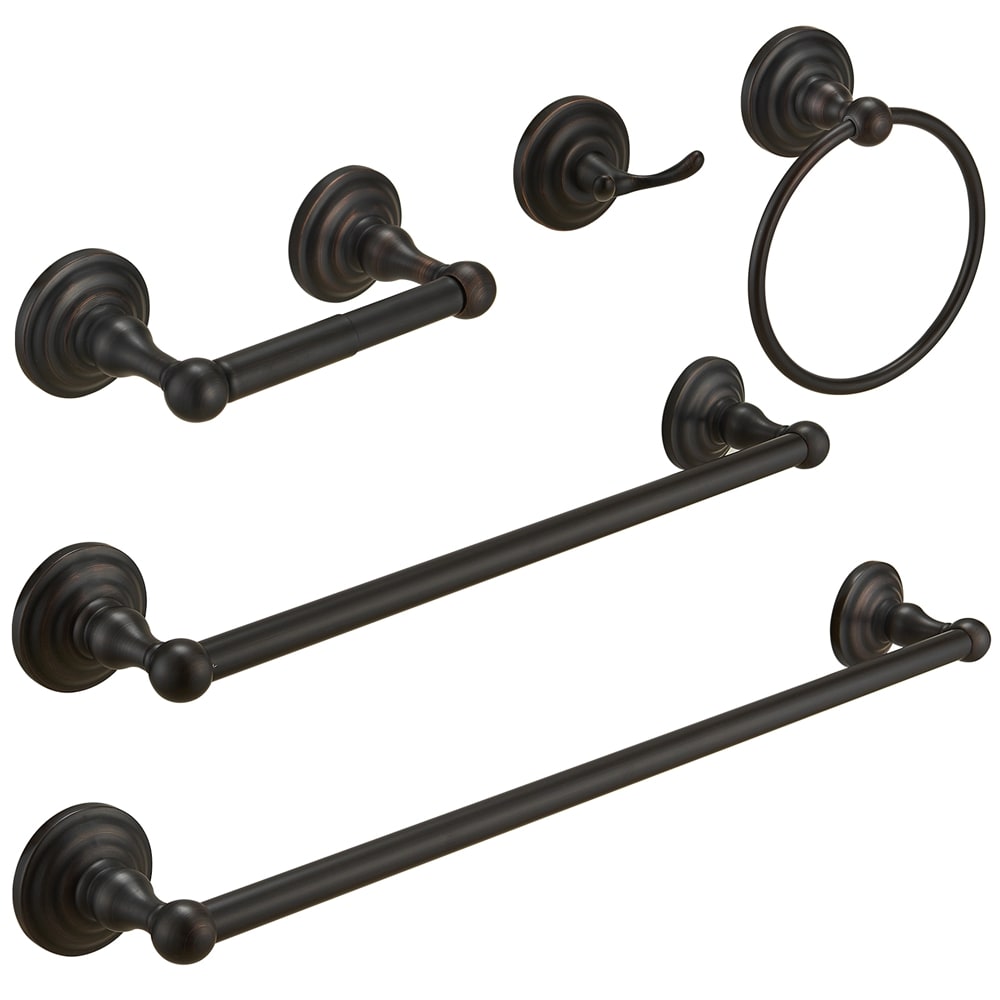 Juego de Accesorios de Baño Decorativos de Bronce Aceitado de 5 Piezas - Barra para Toallas, Porta Papel de Baño, Argolla para Toallas y Gancho para Batas incluido (TBS001-5-ORB)