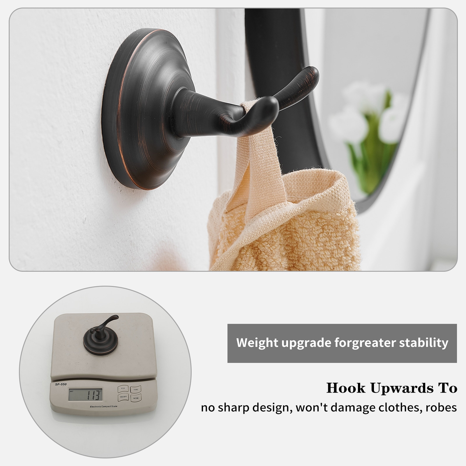 Juego de Accesorios de Baño Decorativos de Bronce Aceitado de 5 Piezas - Barra para Toallas, Porta Papel de Baño, Argolla para Toallas y Gancho para Batas incluido (TBS001-5-ORB)