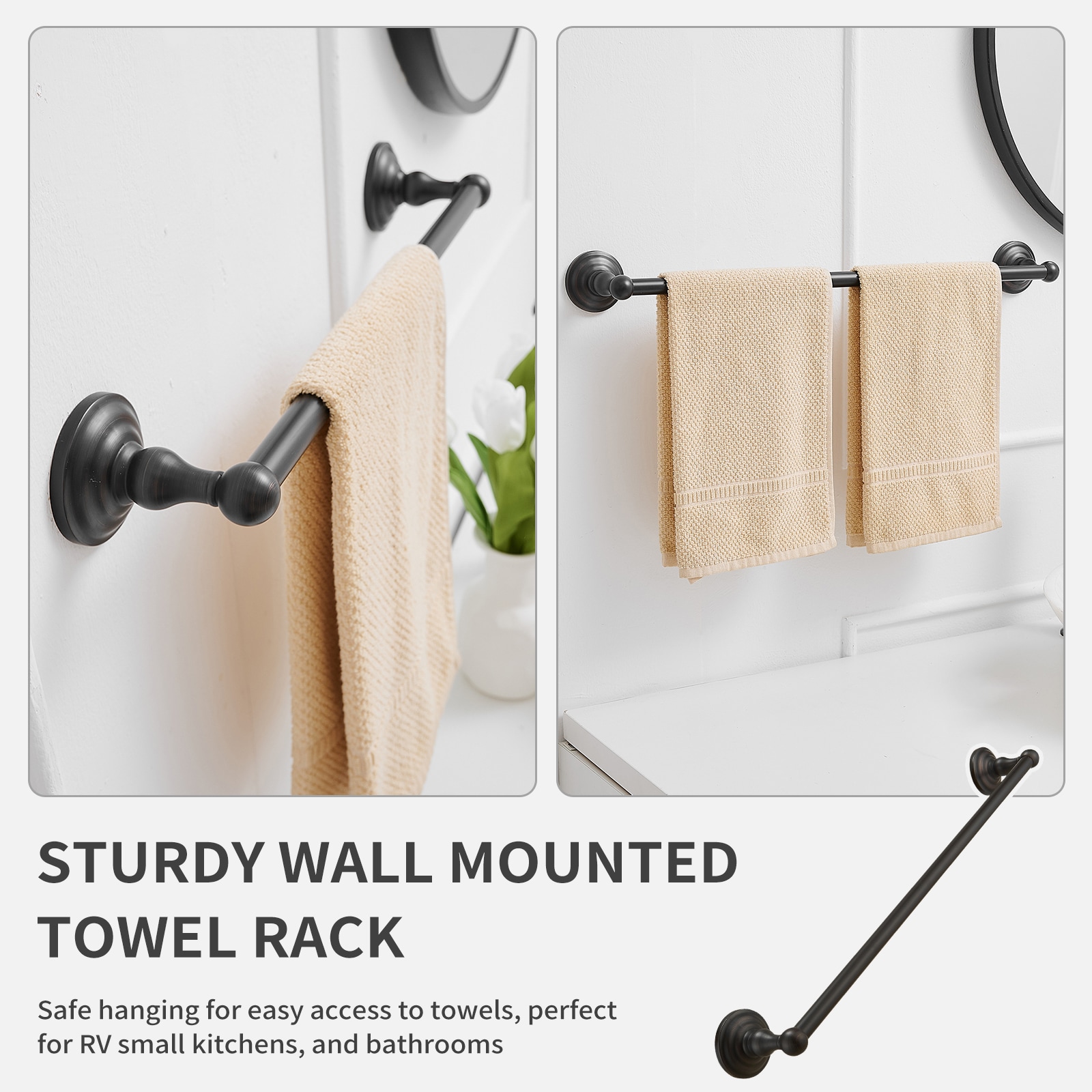 Juego de Accesorios de Baño Decorativos de Bronce Aceitado de 5 Piezas - Barra para Toallas, Porta Papel de Baño, Argolla para Toallas y Gancho para Batas incluido (TBS001-5-ORB)