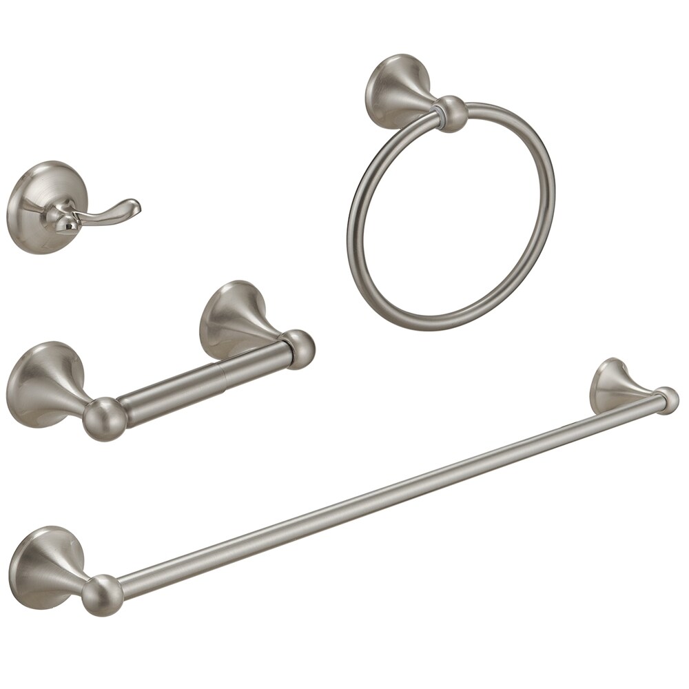 Juego de accesorios de baño decorativos de níquel cepillado de 4 piezas BWE que incluye barra de toalla, porta papel higiénico, argolla de toalla y gancho para batas TBS001-4-N
