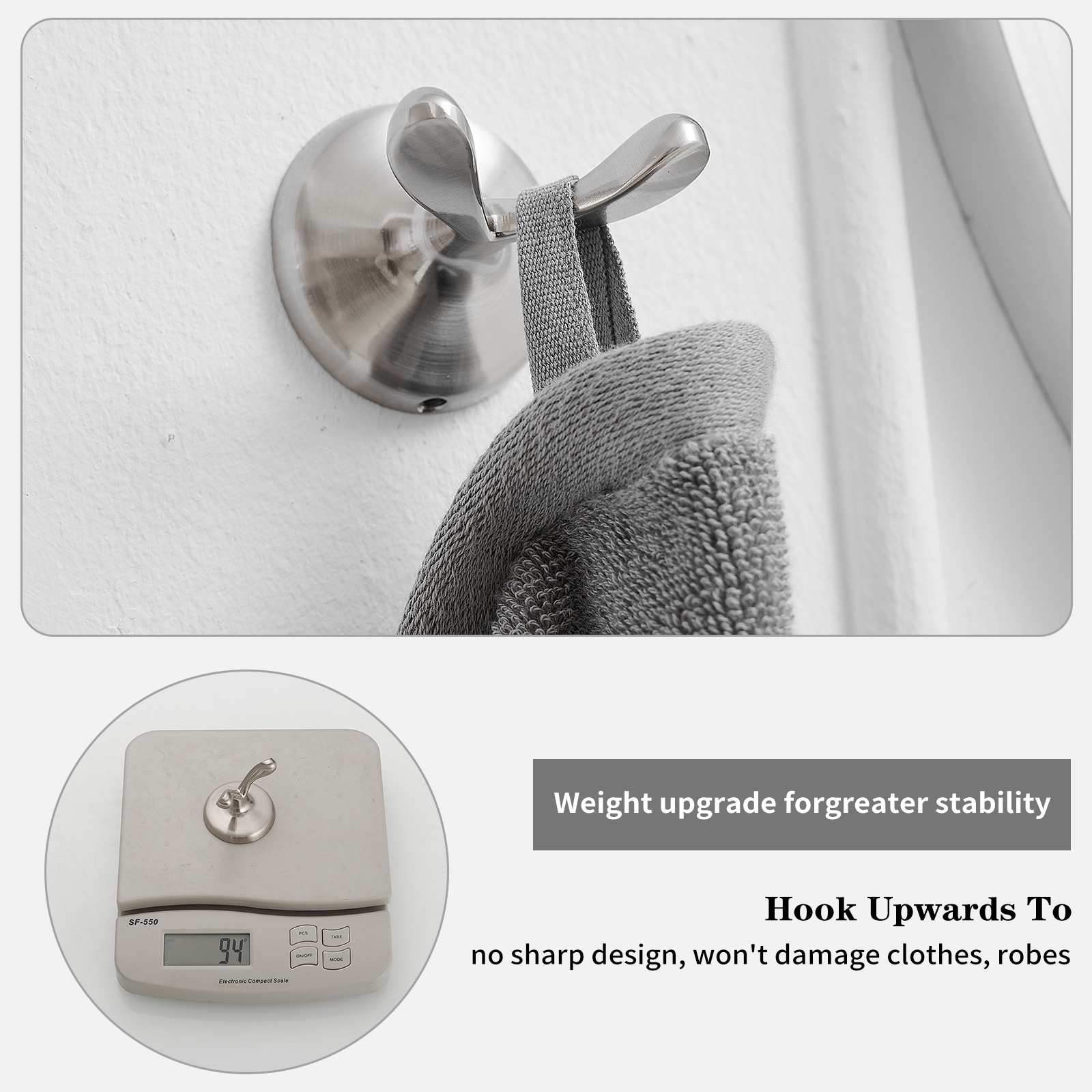 Juego de accesorios de baño decorativos de níquel cepillado de 4 piezas BWE que incluye barra de toalla, porta papel higiénico, argolla de toalla y gancho para batas TBS001-4-N