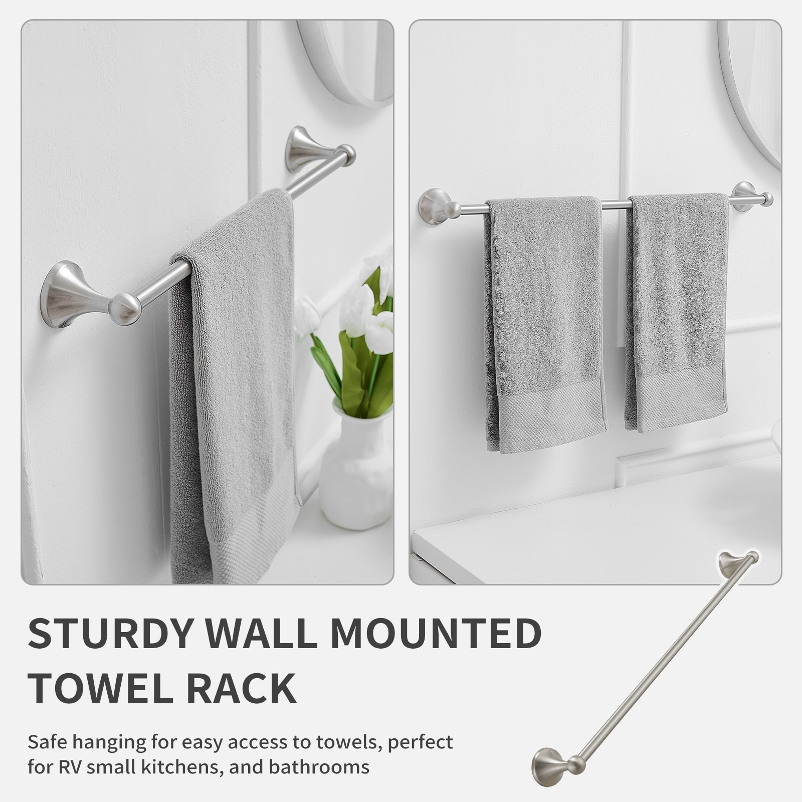 Juego de accesorios de baño decorativos de níquel cepillado de 4 piezas BWE que incluye barra de toalla, porta papel higiénico, argolla de toalla y gancho para batas TBS001-4-N