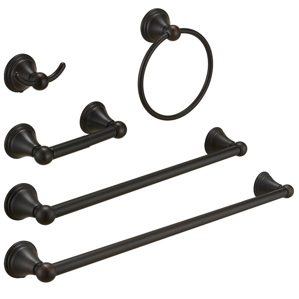 Juego de Accesorios de Baño Decorativos de Bronce Envejecido de 5 Piezas - Barra de Toallas, Porta Papel Higiénico, Argolla de Toalla, Gancho para Batas Incluido Modelo TBS005-5-ORB