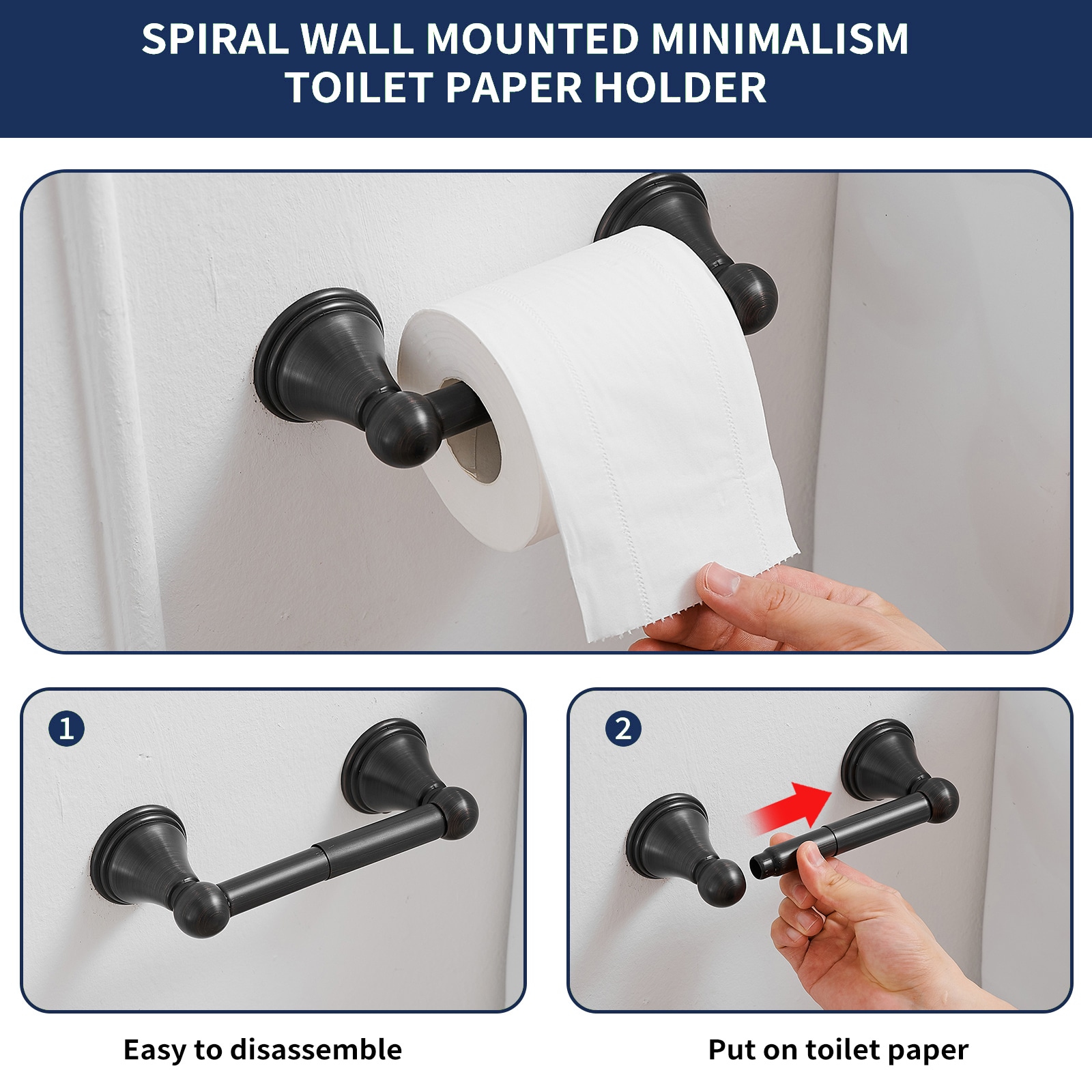 Juego de Accesorios de Baño Decorativos de Bronce Envejecido de 5 Piezas - Barra de Toallas, Porta Papel Higiénico, Argolla de Toalla, Gancho para Batas Incluido Modelo TBS005-5-ORB