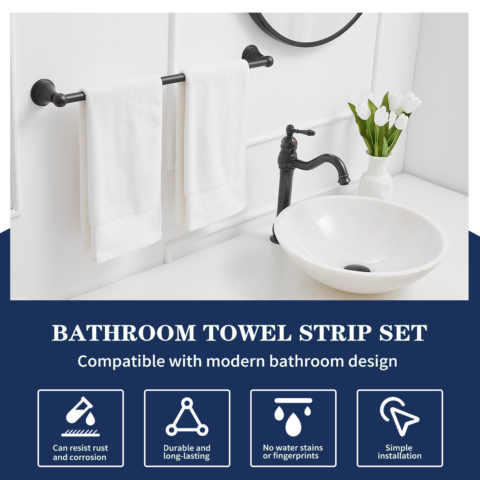 Juego de Accesorios de Baño Decorativos de Bronce Envejecido de 5 Piezas - Barra de Toallas, Porta Papel Higiénico, Argolla de Toalla, Gancho para Batas Incluido Modelo TBS005-5-ORB