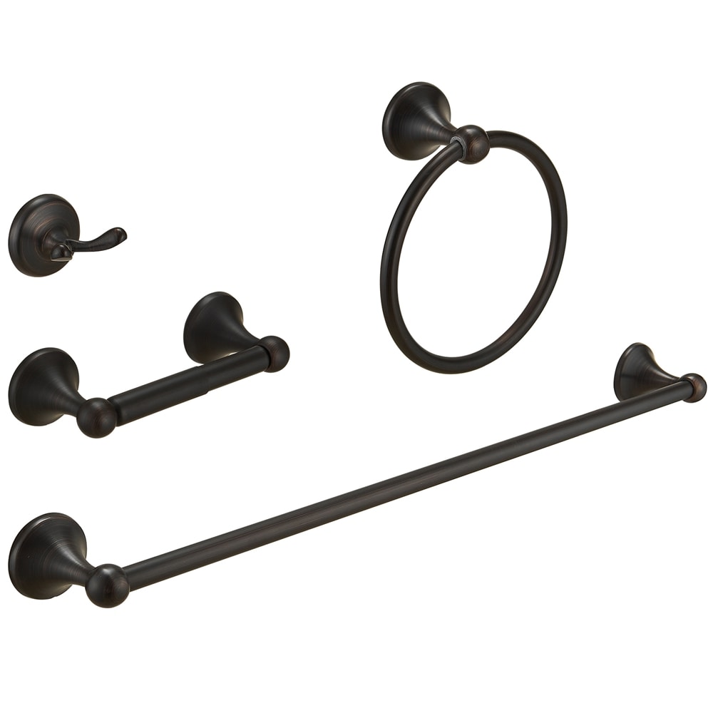 Juego de Accesorios de Baño Decorativos de Bronce Aceitado de 4 Piezas - Barra de Toallas, Porta Papel de Baño, Argolla de Toalla, Gancho para Batas Incluido TBS001-4-ORB
