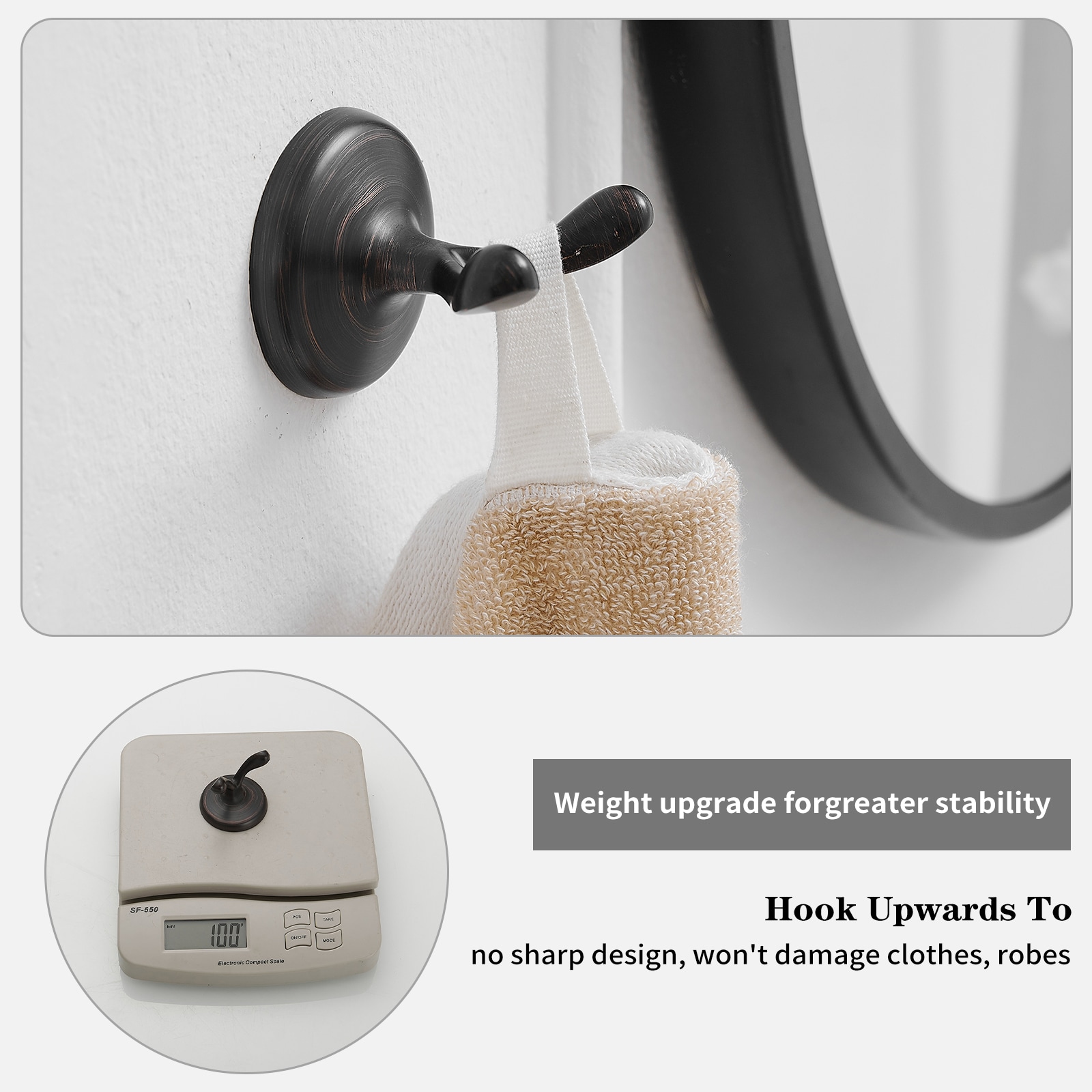 Juego de Accesorios de Baño Decorativos de Bronce Aceitado de 4 Piezas - Barra de Toallas, Porta Papel de Baño, Argolla de Toalla, Gancho para Batas Incluido TBS001-4-ORB