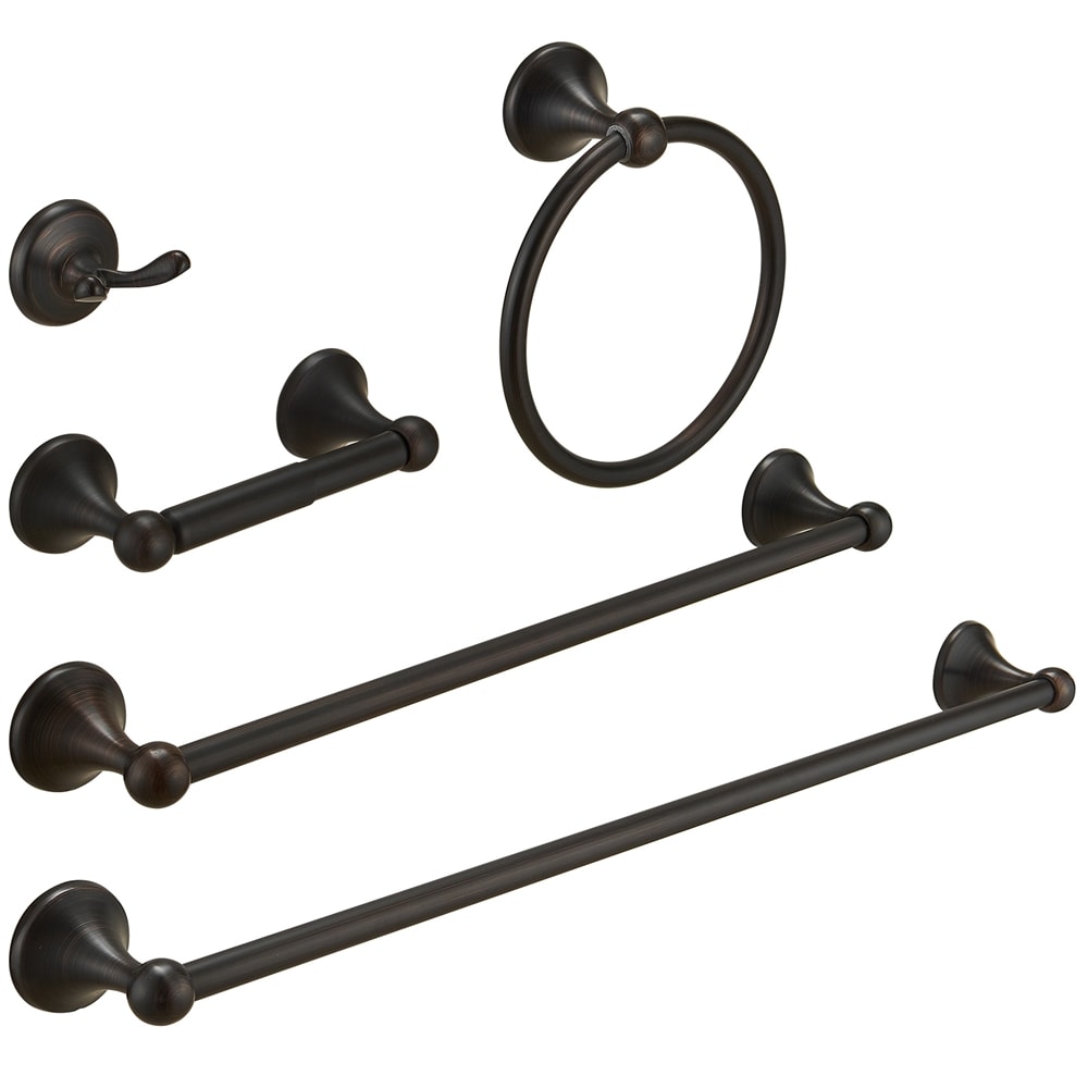 Juego de accesorios decorativos para baño de bronce frotado con aceite de 5 piezas incluye barra de toallas, porta papel higiénico, argolla para toallas, gancho para batas.