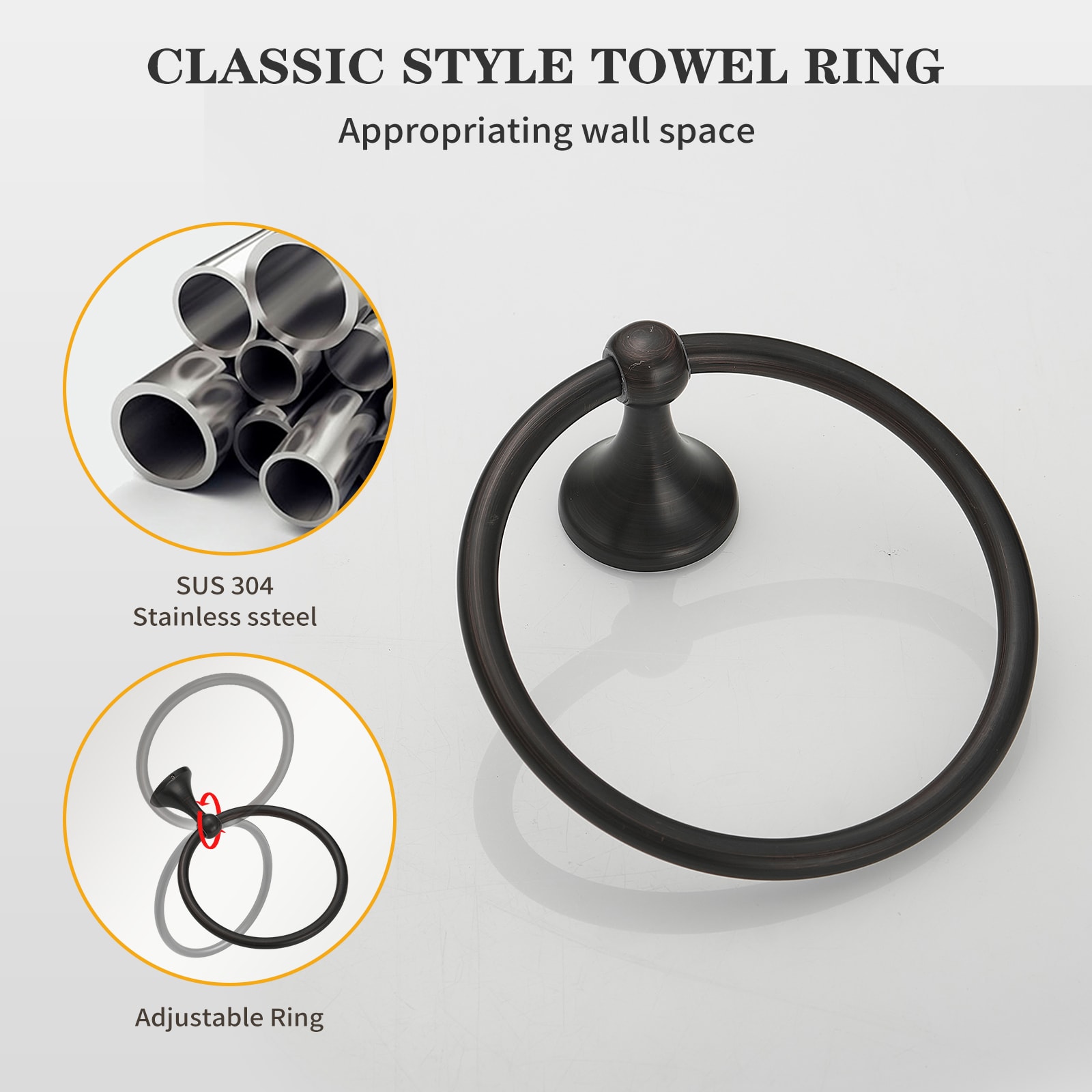 Juego de accesorios decorativos para baño de bronce frotado con aceite de 5 piezas incluye barra de toallas, porta papel higiénico, argolla para toallas, gancho para batas.
