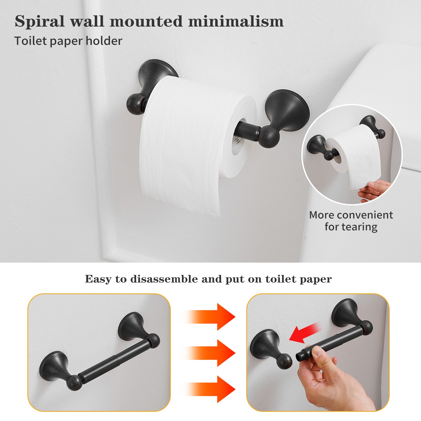 Juego de accesorios decorativos para baño de bronce frotado con aceite de 5 piezas incluye barra de toallas, porta papel higiénico, argolla para toallas, gancho para batas.