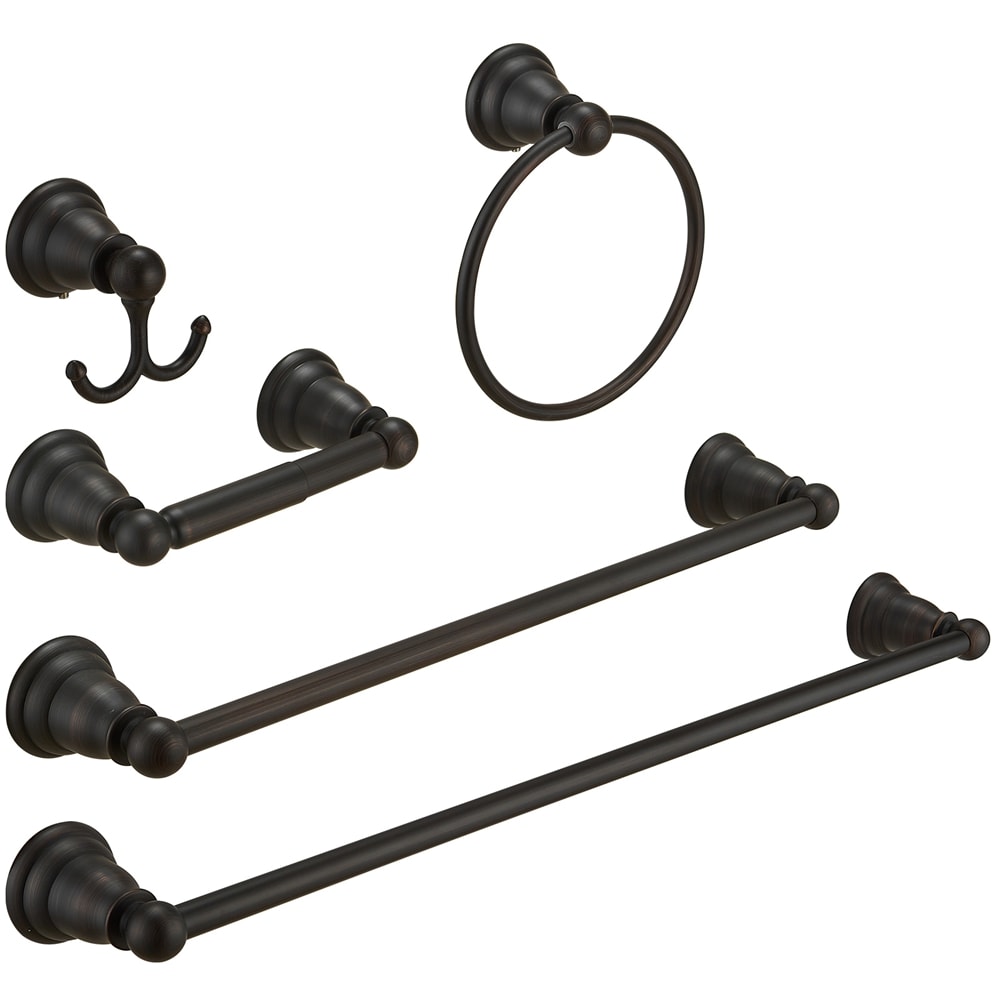 Juego de Accesorios de Baño Decorativo de 5 Piezas en Bronce envejecido - Barra para toalla, Portarrollos, Anillo para toalla, Gancho para bata incluido TBS004-5-ORB