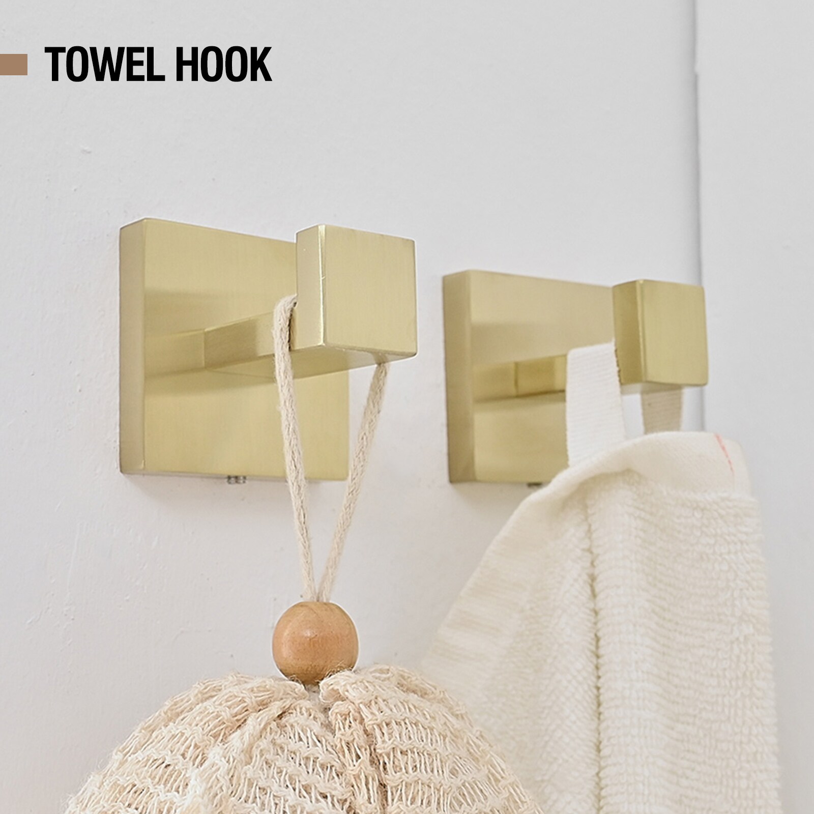 Juego de Accesorios de Baño Decorativos en Color Oro Cepillado de 5 Piezas - Barra para Toallas, Portarrollos de Papel, Anillo para Toallas, Gancho para Batas incluido A-91012-S-G-2